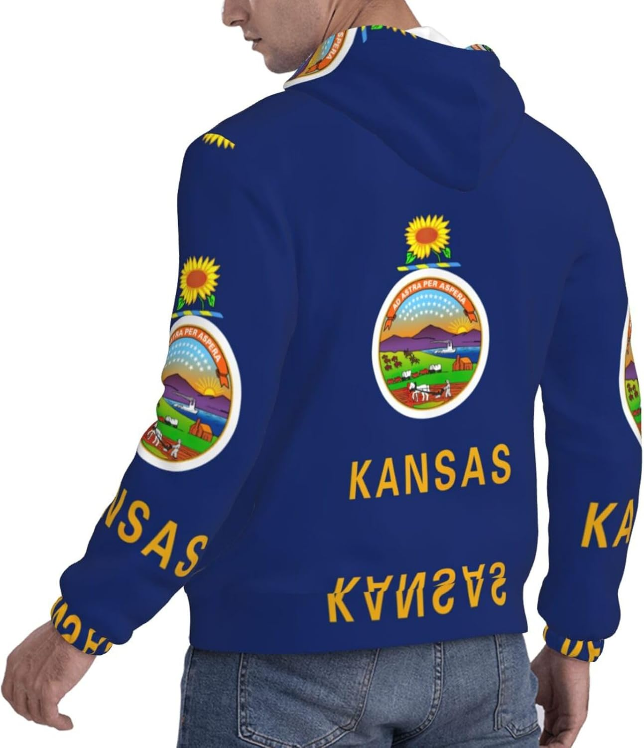 SDEGTHO Kansas State Flag Mens Christmas Oversized Hoodies Classic Hoodie Pullover Hoodies for Men Streetwear Sweatshirts image number 1