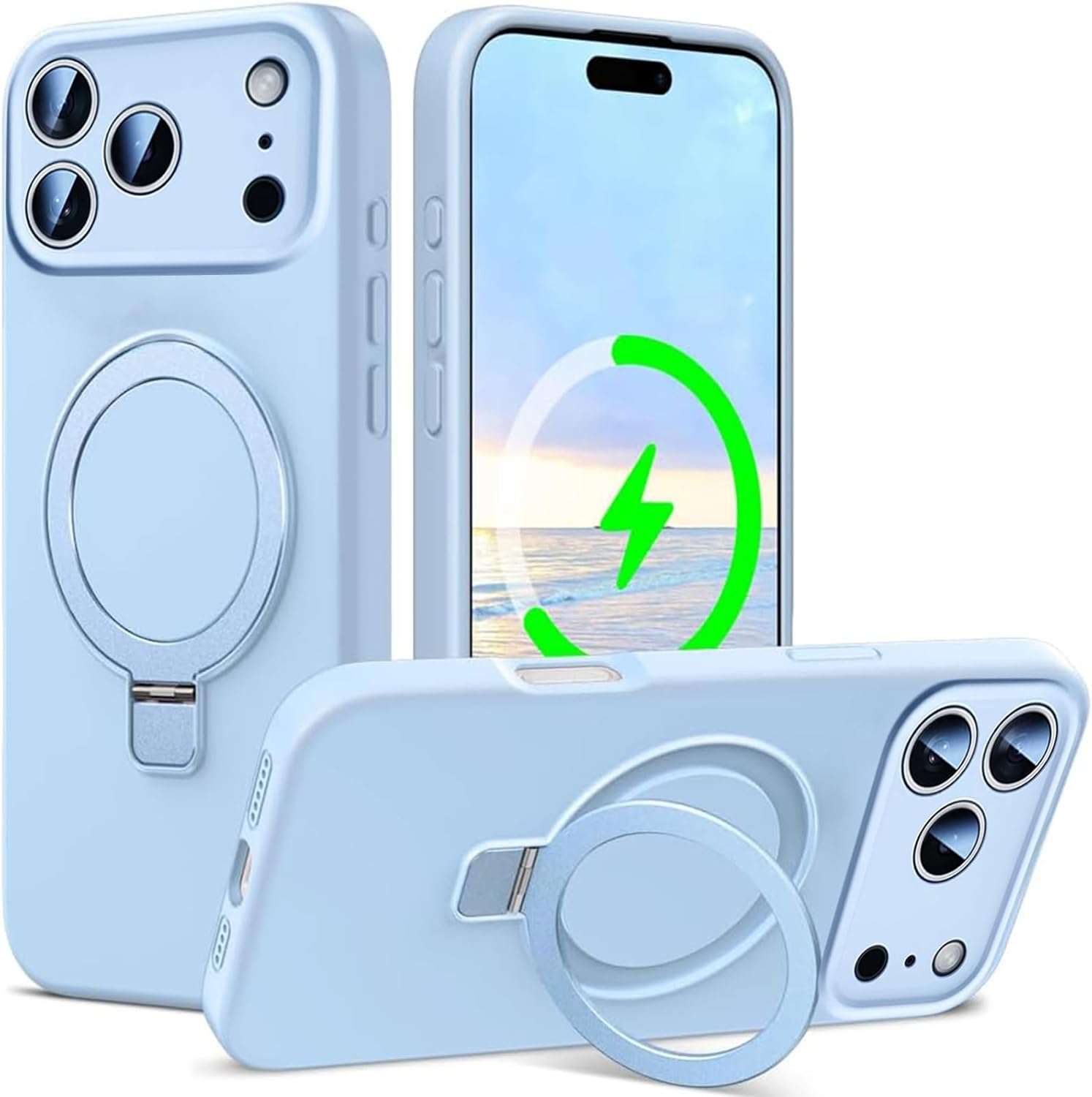 RUNGOS for Iphone 12 Pro Max Case Magsafe, with Stand & Ring Holder [Natural Liquid Silicone][Strong Magnetic] [Military-Grade Shockproof] Soft Microfiber Lining Cover for Iphone 12 Pro Max Phone Case