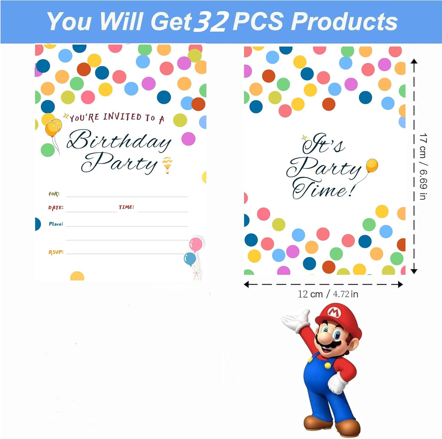 32 Birthday Invitation Party Cards,Uniquely Designed Birthday Cards for Children,Men, Women and Kids (Polka Dots) image number 3