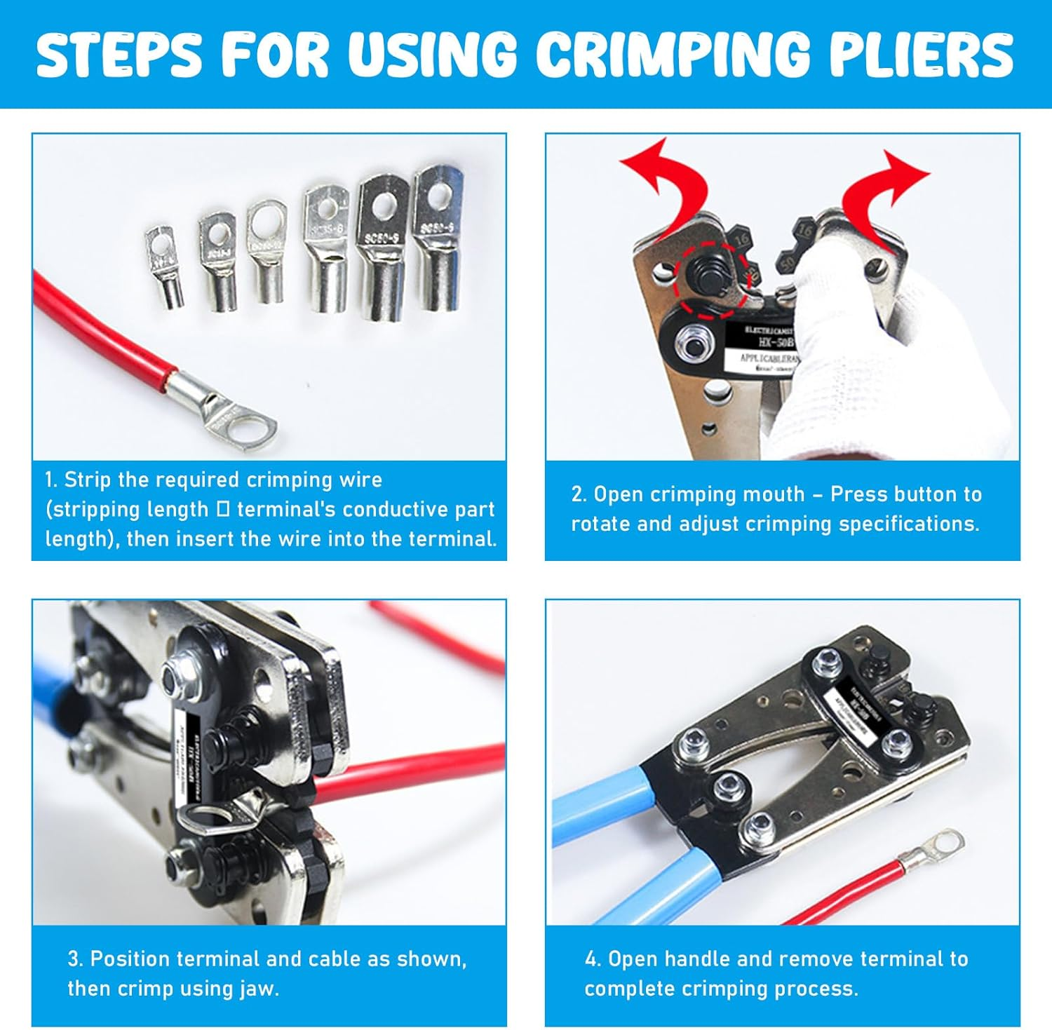 Pearyaest Battery Cable Lug Crimping Tool,For Heavy Duty Wire Lugs,Crimping Pliers for Battery Terminal 6-50Mm&sup2;,Wire Crimper for AWG 10-1/0 Electrical Lug,Awg Wire Cable Cutting and Crimping image number 3