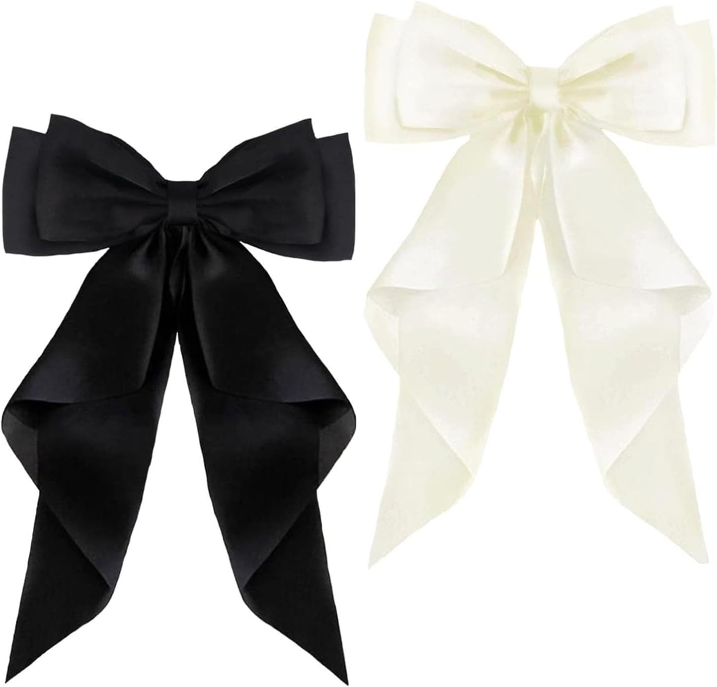 Hair Bow Clips, Hair Clips with Large Bow, Plain Hair Pin with Bow, Hair Clips Accessories for Girls Women, (2 Pieces, Black, Milky White) image number 4
