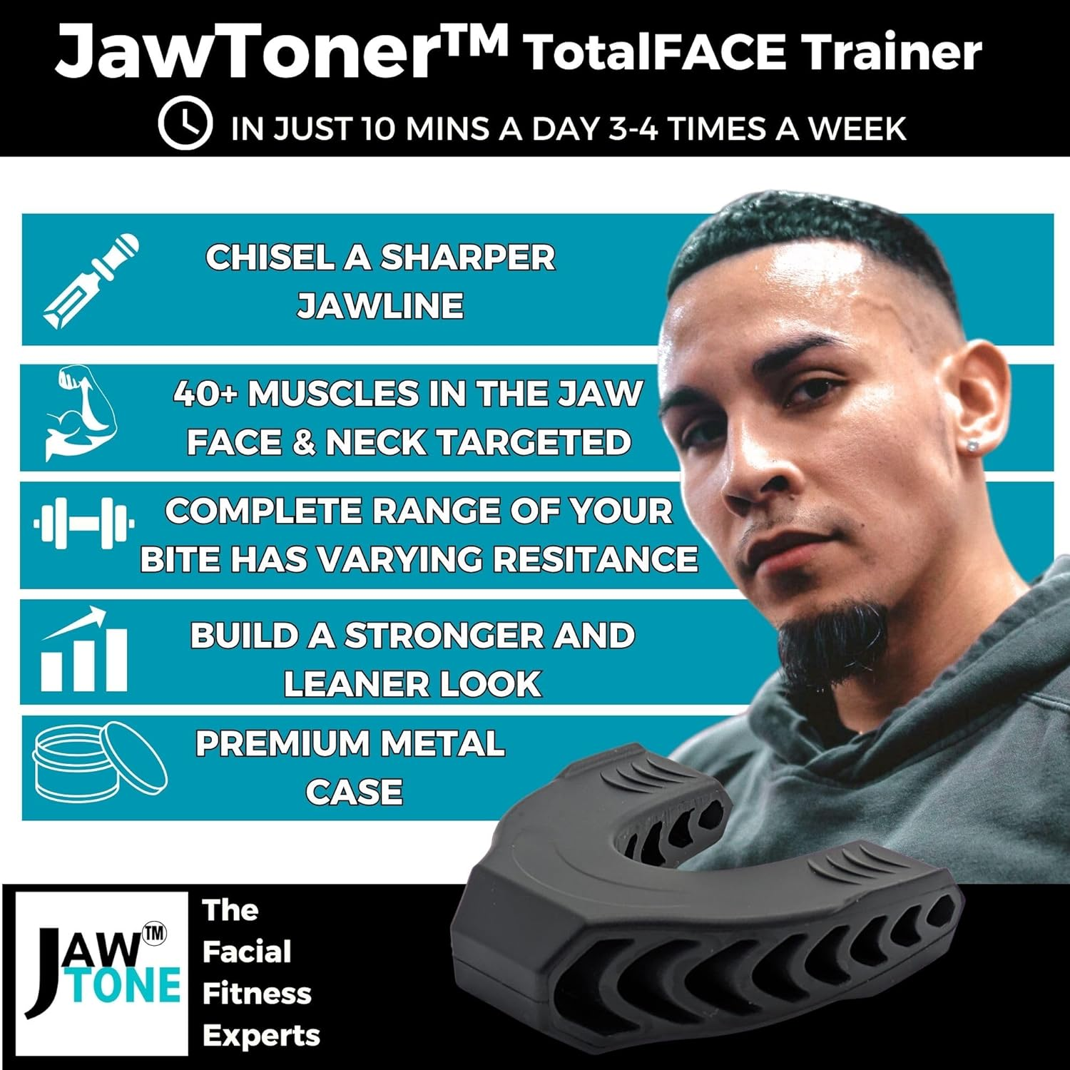 Jawtone&trade; Face and Jawline Exerciser for Men and Women. Jaw, Neck, CHIN, Cheeks Targeted to Slim, Tone, and Define a Sharper, Age-Defying Look ADVANCED LEVEL -60LBS Resistance image number 2