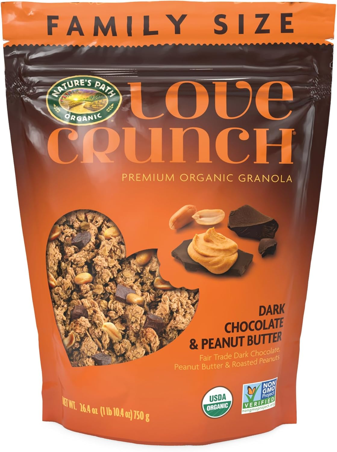 Love Crunch Organic Dark Chocolate & Peanut Butter Granola, 26.4 Oz (Pack of 1), Non-Gmo, Fair Trade, by Nature'S Path image number 3