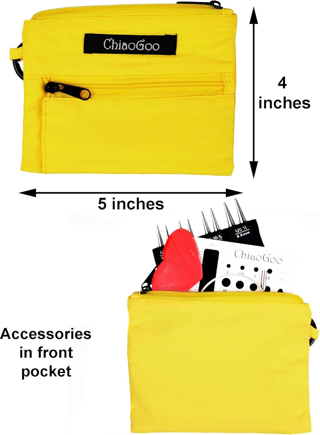 Chiaogoo Twist Red Lace Shorties 3-Inch Large Yellow 7230-L Interchangeable Knitting Needle Set, US 9, 10, 10.5, 11 Stainless Steel with 3 Swiv360 Cables Bundle with 1 Artsiga Crafts Project Bag image number 5