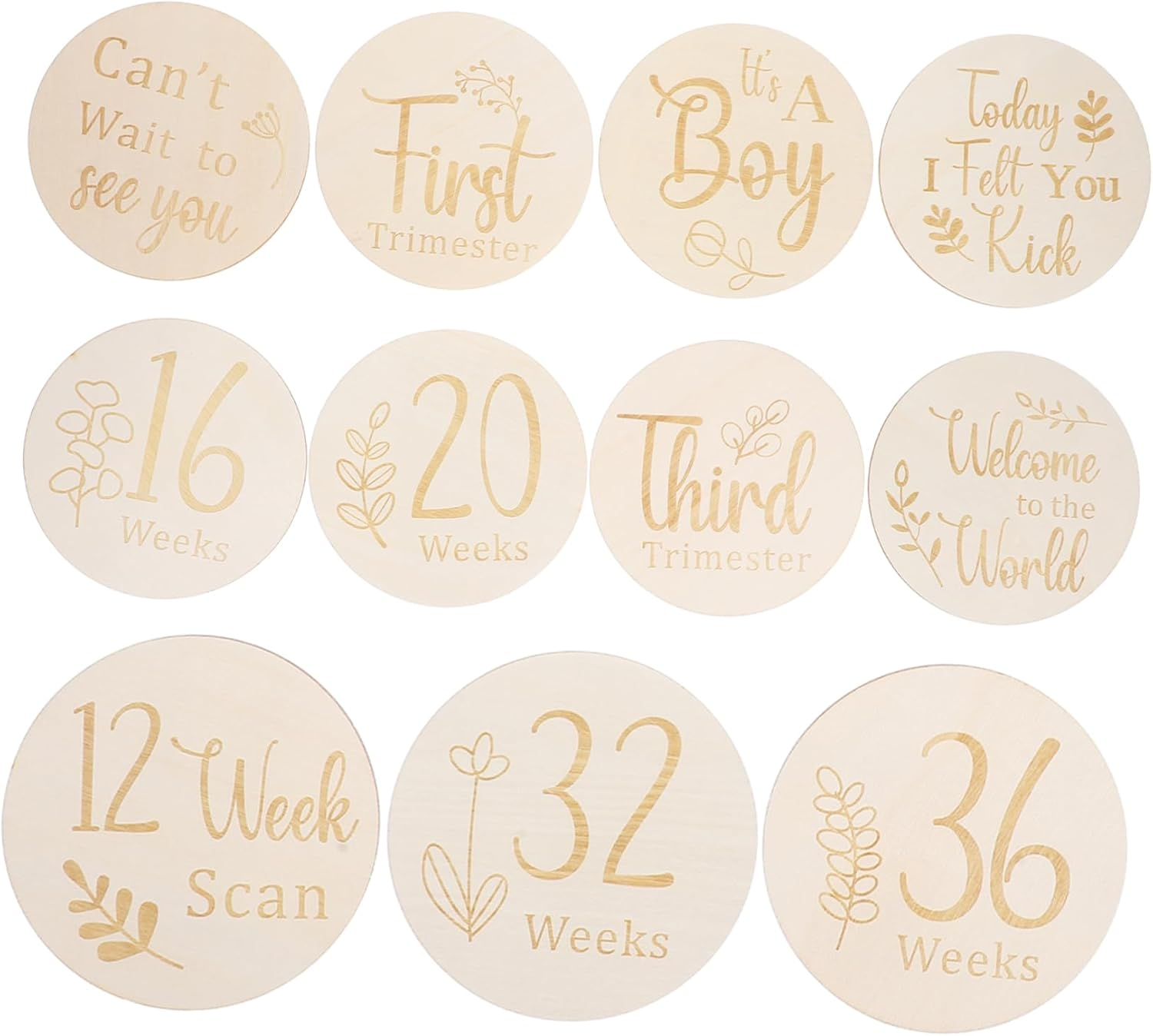11Pcs Double Sided Wooden Pregnancy Journey Weekly Milestone Discs for Expecting Mothers Baby Weekly Milestone Signs Photo Props Newborn Tracking Set image number 6
