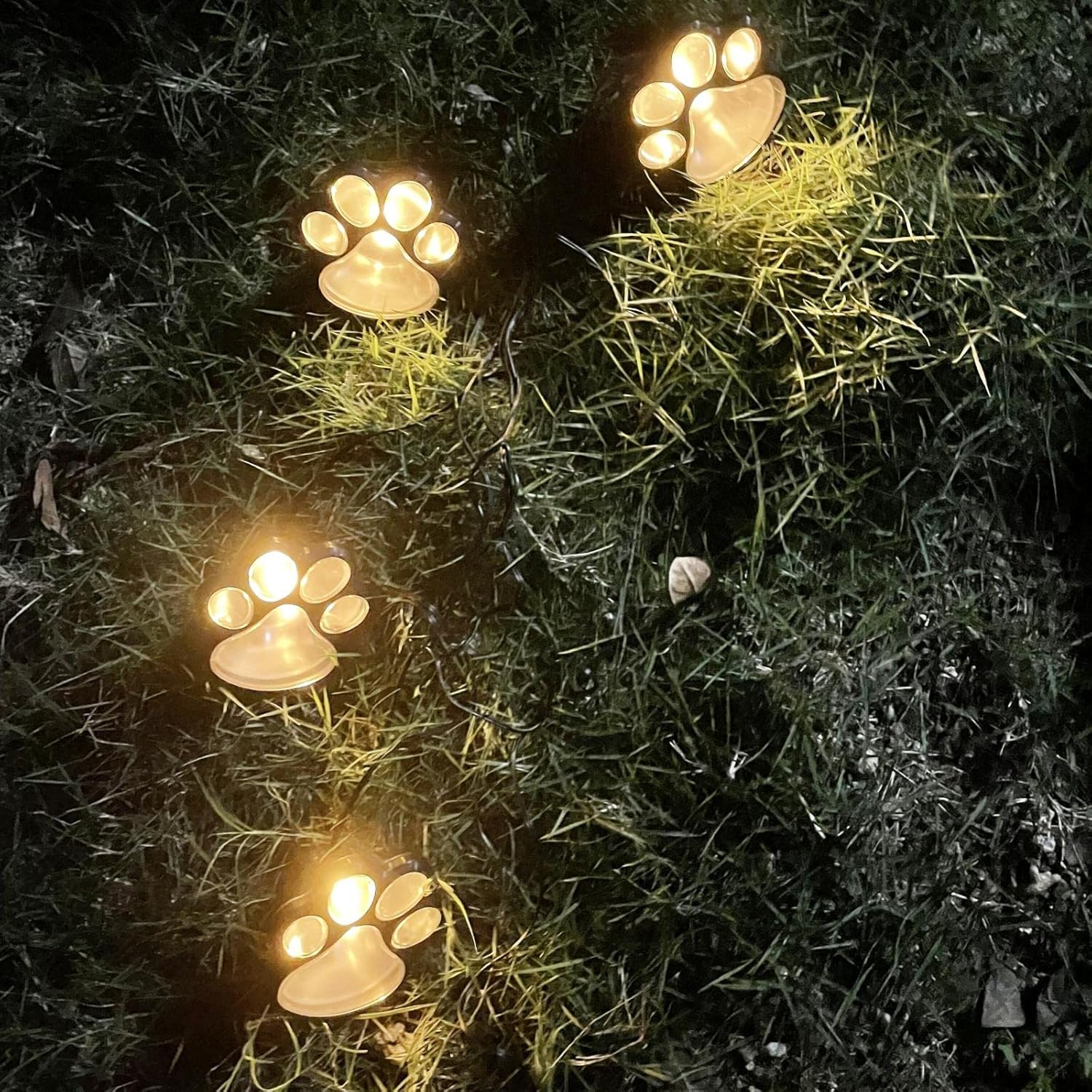 Paw Print Solar Lights, 4 in 1 Waterproof Solar Outdoor Lights LED Solar Dog Animal Paw Print Solar Decor Lamp Solar Garden Lights Walkway Lighting for Patio Lawn Yard Pathway Outdoor (Warm Light) image number 4
