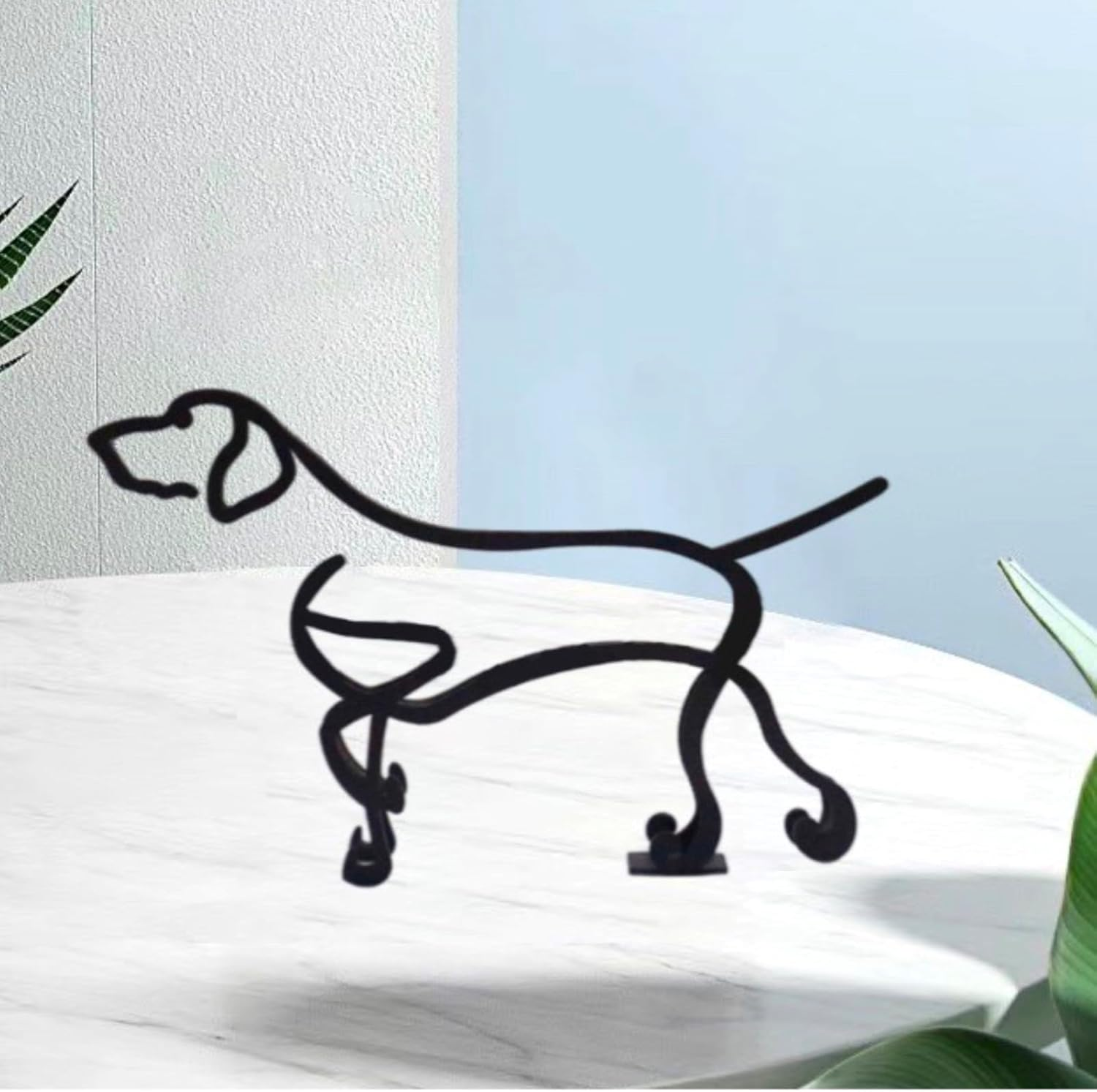 Metal Wire Dog Art Sculpture, Abstract Geometric Minimalist Ornament, Black image number 1