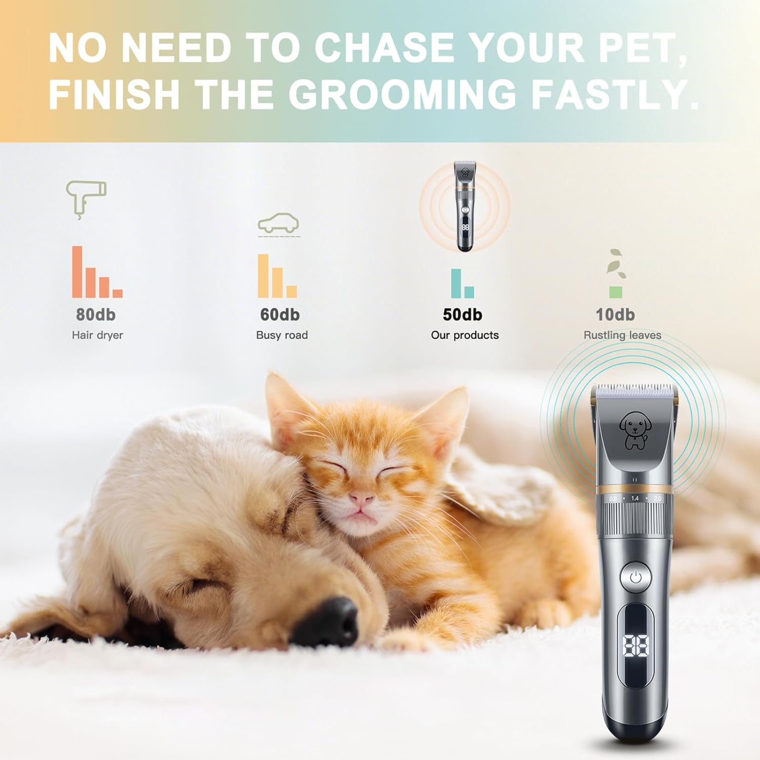 Cat Clippers,Pet Hair Trimmer Quiet Cat Clippers Grooming Kit with Comb 5 Speed Cat Shavers for Matted Long Hair image number 1