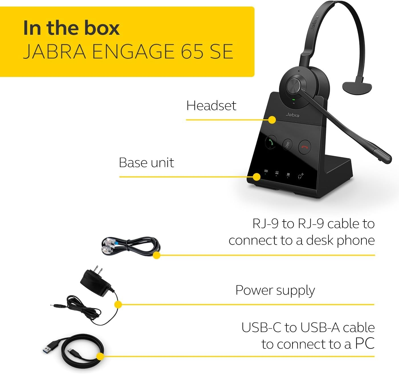 Jabra Engage 65 SE Wireless Mono Headset - Advanced Noise Cancelling Mic - DECT Security + Military Grade Encryp - 150M Range - on Ear Headphones - Clearvoice - Crystal Clear Calls - 13Hrs Talk Time image number 6
