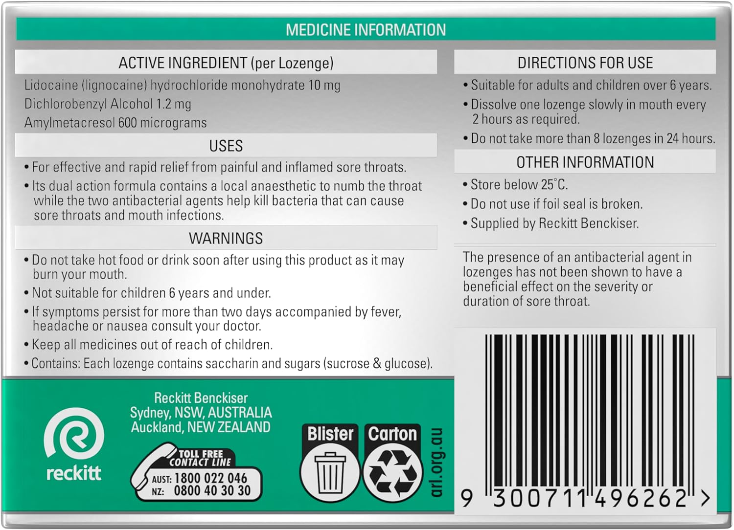 Strepsils plus Anaesthetic Sore Throat Numbing Pain Relief Lozenges (16 Pack) (8049626) image number 1