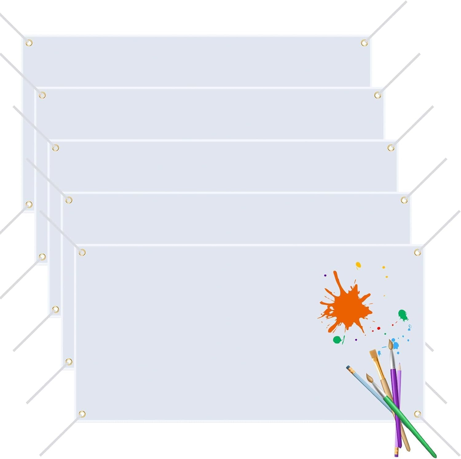 5 PCS Blank Banners Sign to Decorate, 60 X 120Cm DIY Blank Vinyl Banner Sign with Hanging Ropes, Blank Sublimation Vinyl Banner for School, Office, Christmas, Birthday Decor image number 2