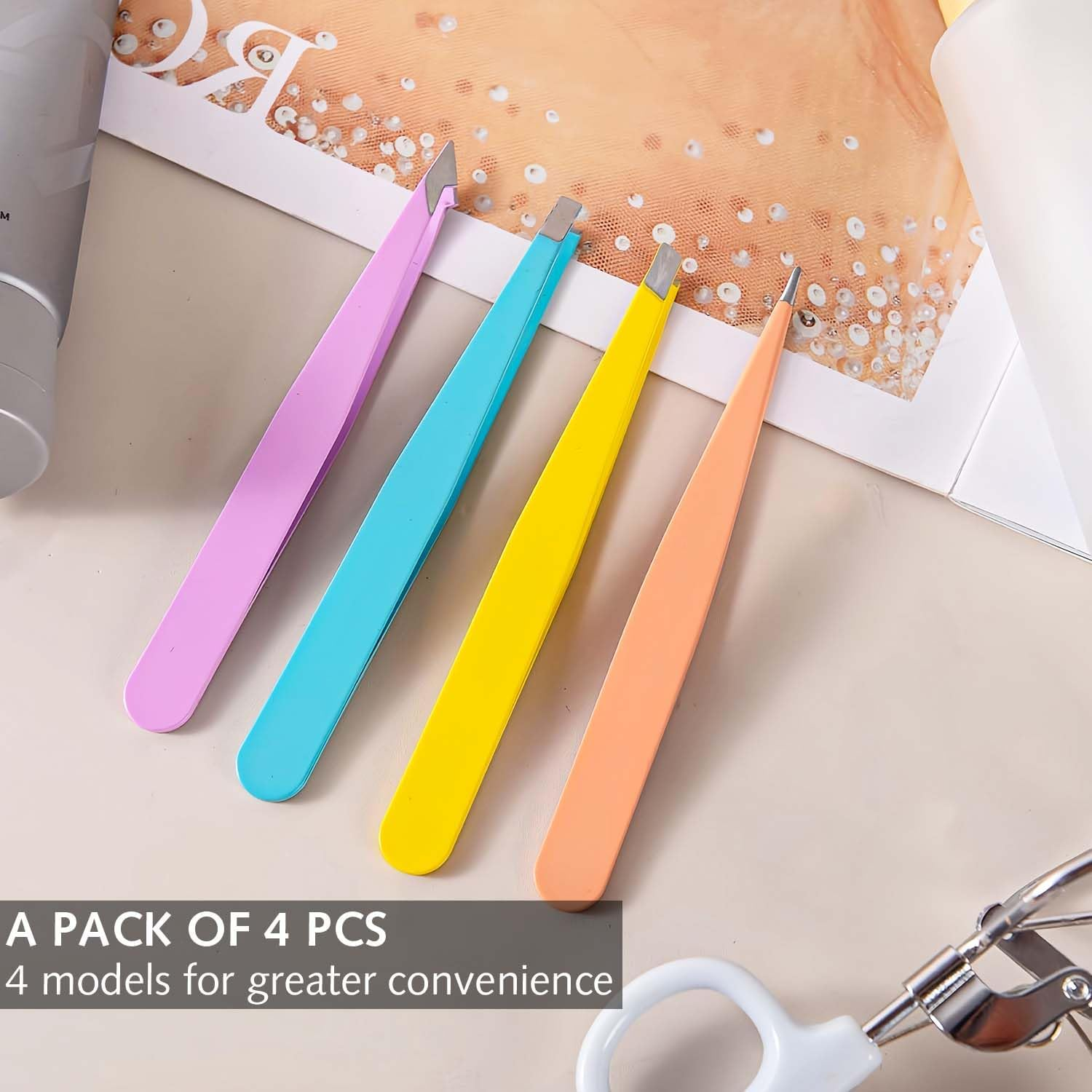 Stainless Steel Tweezers Set Eyebrow Plucker for Women Men Face Brow Chin Ingrown Hair 4 Pieces