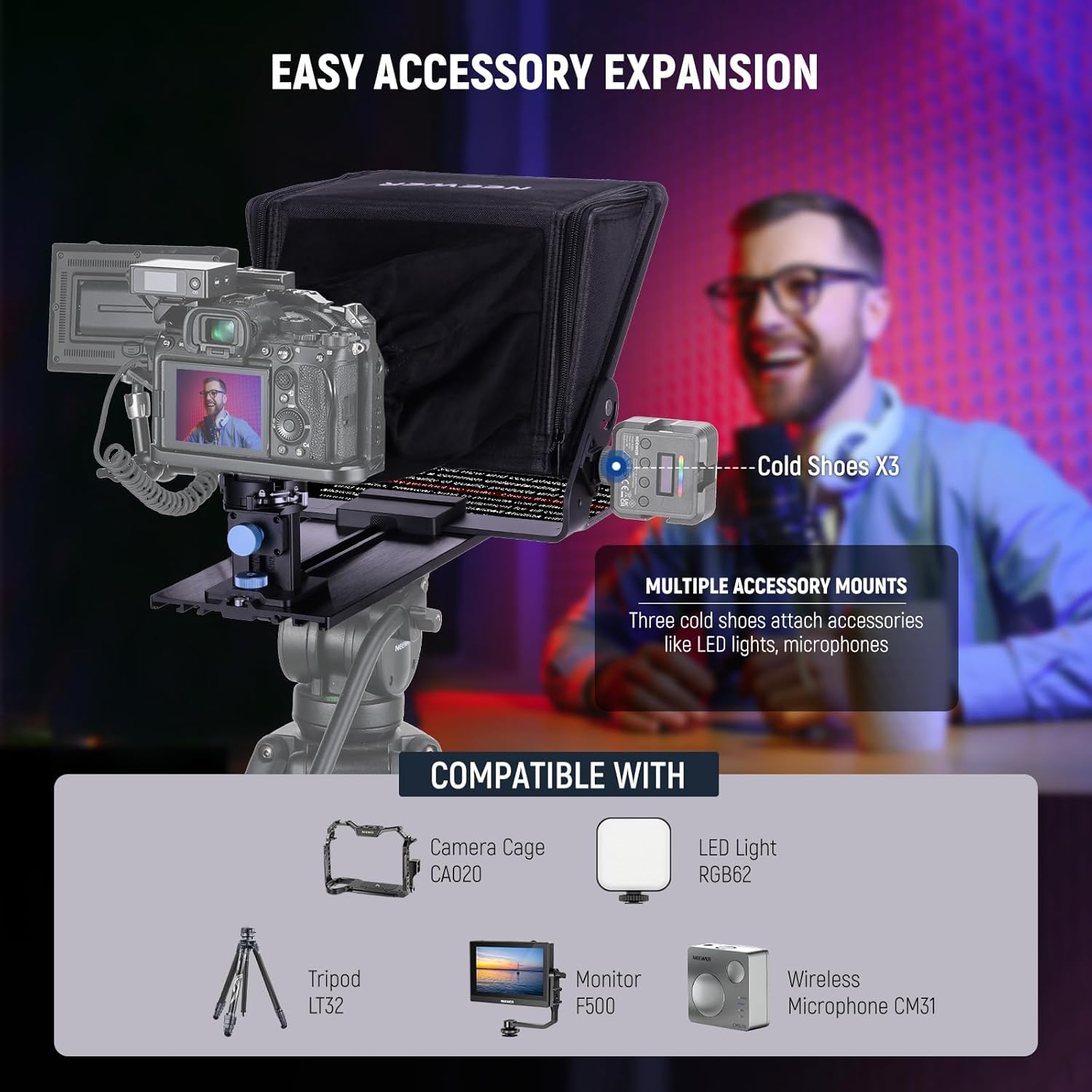 NEEWER Teleprompter with Arca Type Camera Mount, Cold Shoes, RT113 Remote for NEEWER Teleprompter App, Online Teaching/Vlogger/Live Streaming Prompter for Ipad Tablet, Assembly Free, X12II image number 5