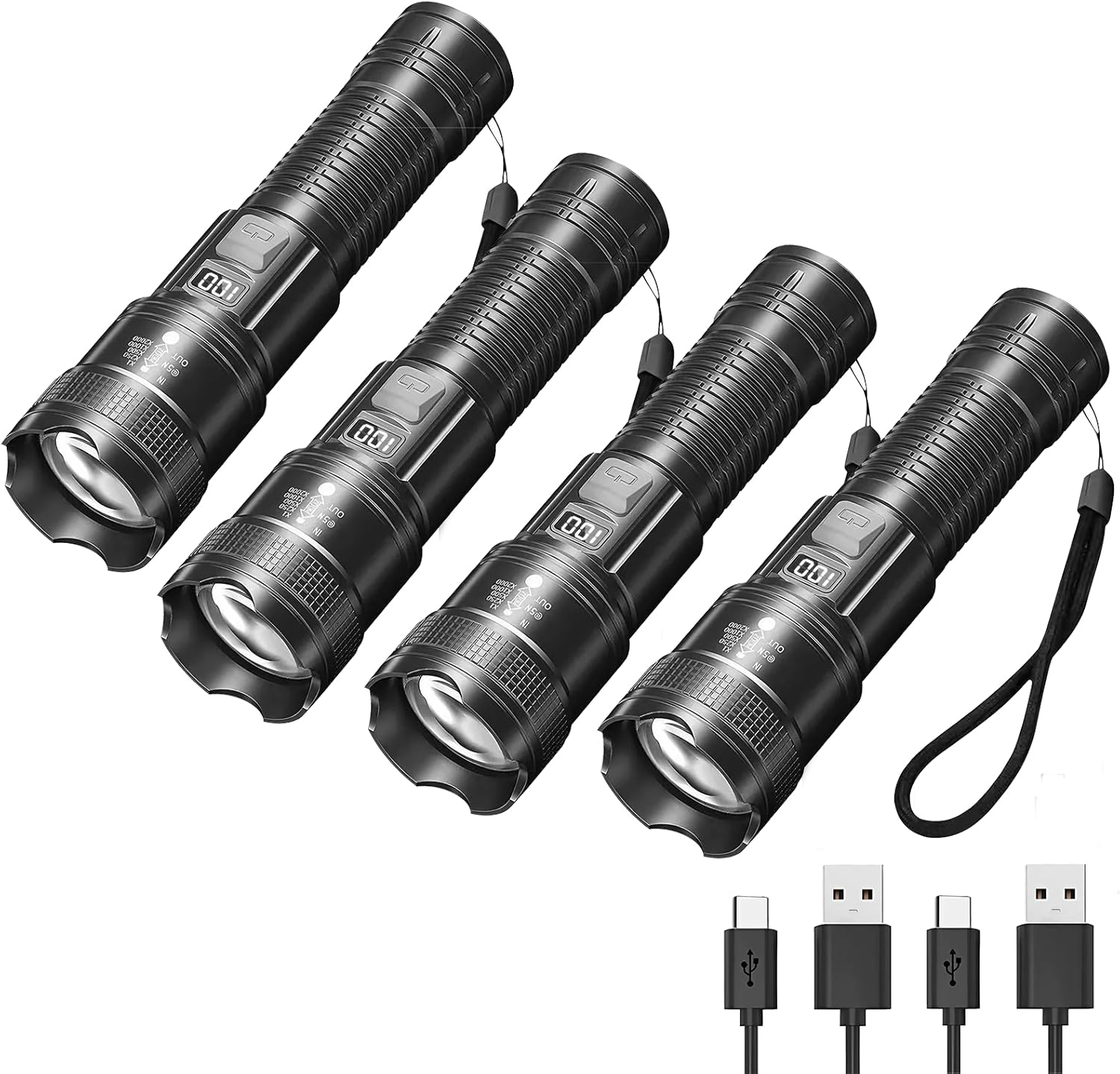 20000LM Super Bright LED Flashlight | USB-C Rechargeable & Waterproof (IPX7) | Adjustable Zoom & 5 Modes | Power Bank with Battery Display | for Camping, Cycling, Home/Car Emergency Survival Gear image number 2