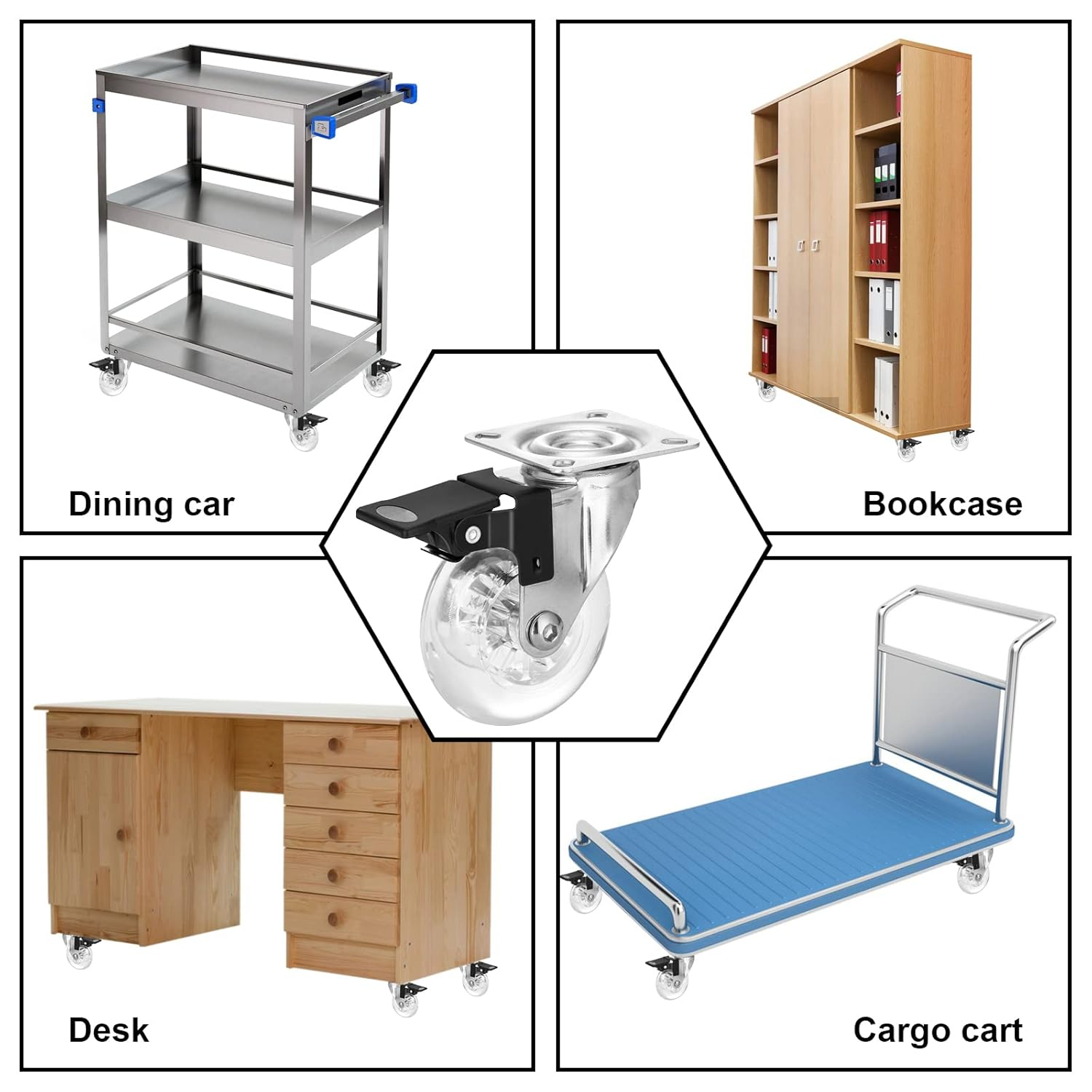 Clear Caster Wheels 75 Mm Casters Set of 4 Heavy Duty, Locking Industrial Casters with 360 Degree No Noise Transparent Polyurethane Wheels, Swivel Plate Casters with Brake - Pack of 4 image number 3
