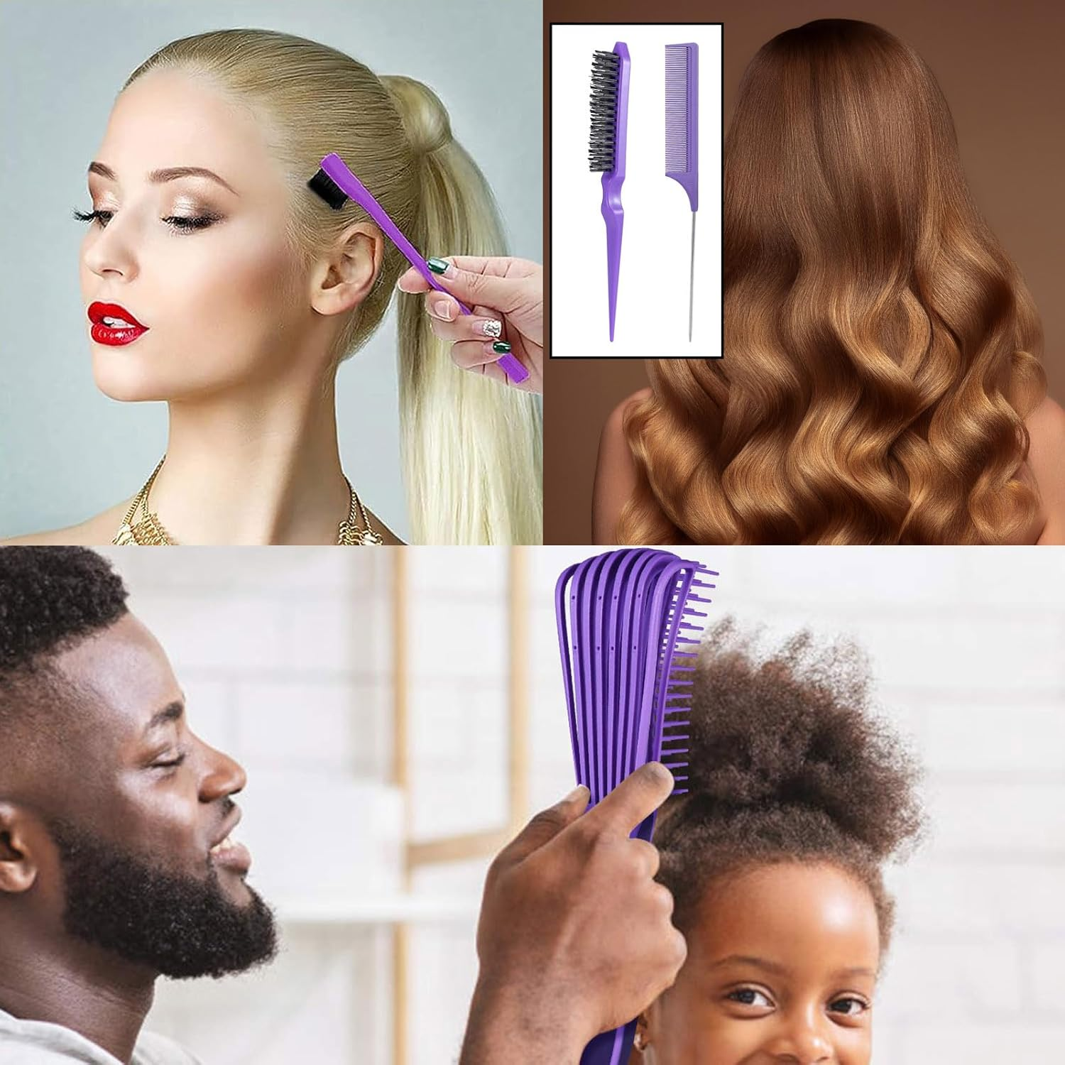 Curly Hair Product, Detangling Brush for Natural Hair for Afro Hair 3A to 4C Kinky, Wavy, Curly Hair, Detangler Easy with Wet/Dry, Improving Hair Texture (Purple) image number 3