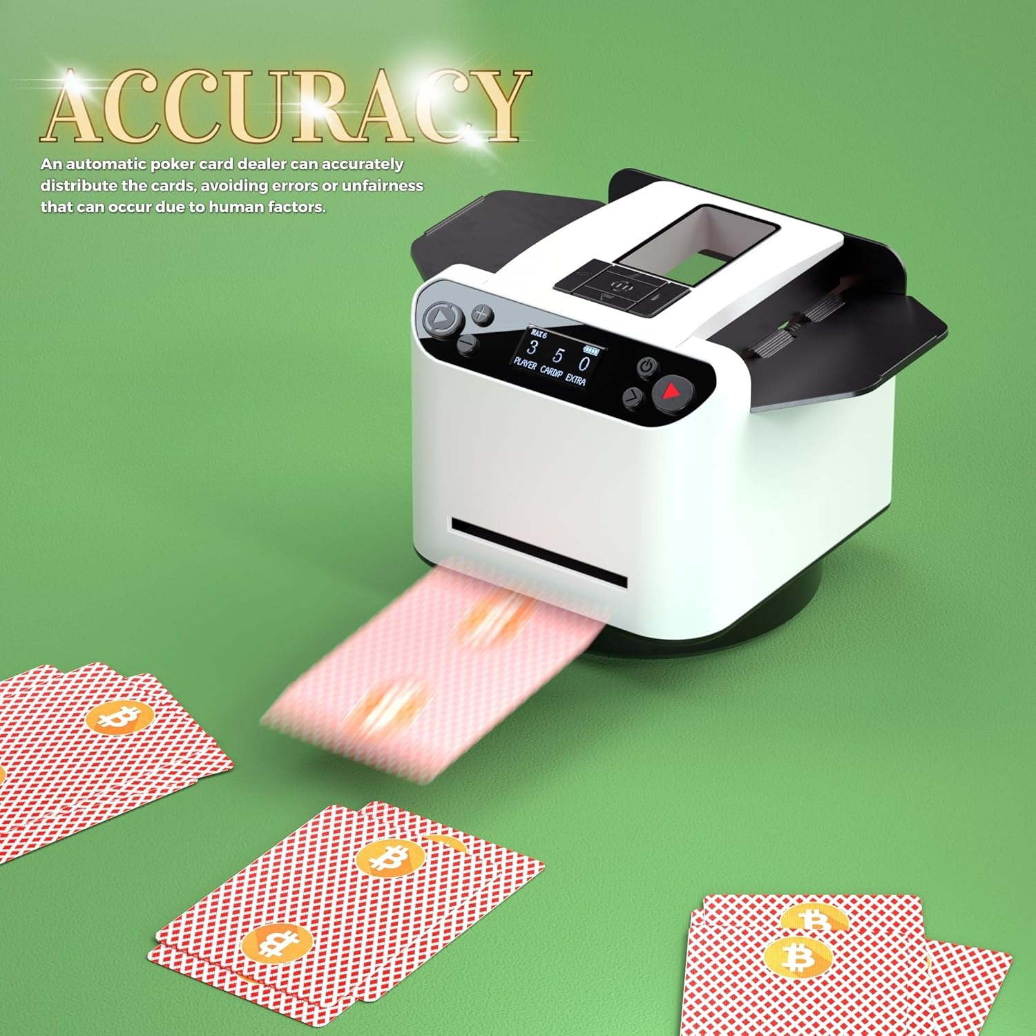 Automatic Card Shuffler and Dealer, UNO Card Shuffler Machine, 360&deg; Rotating Card Shuffler 2 Deck, UNO Card Shuffler Machine with 4 Buttons, 1-8 Players for UNO Texas Hold'Em Blackjack Mahjong image number 6