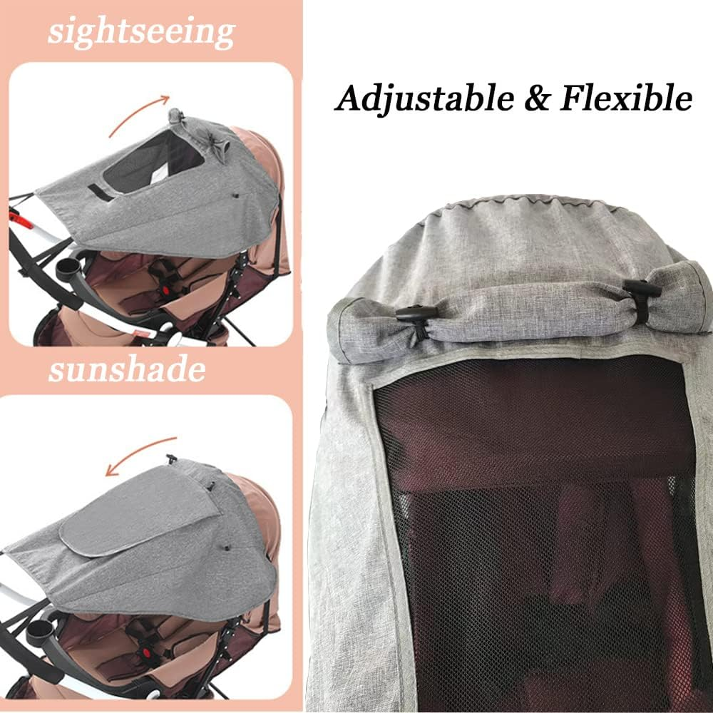 Upf50+Universal Buggy Pram Sunshade Waterproof Baby Strollers Sun Cover with Viewing Window Foldable Adjustable Toddler Pram Window Pushchairs Sun Visor Anti-Uv Umbrella Canopy - Grey image number 4