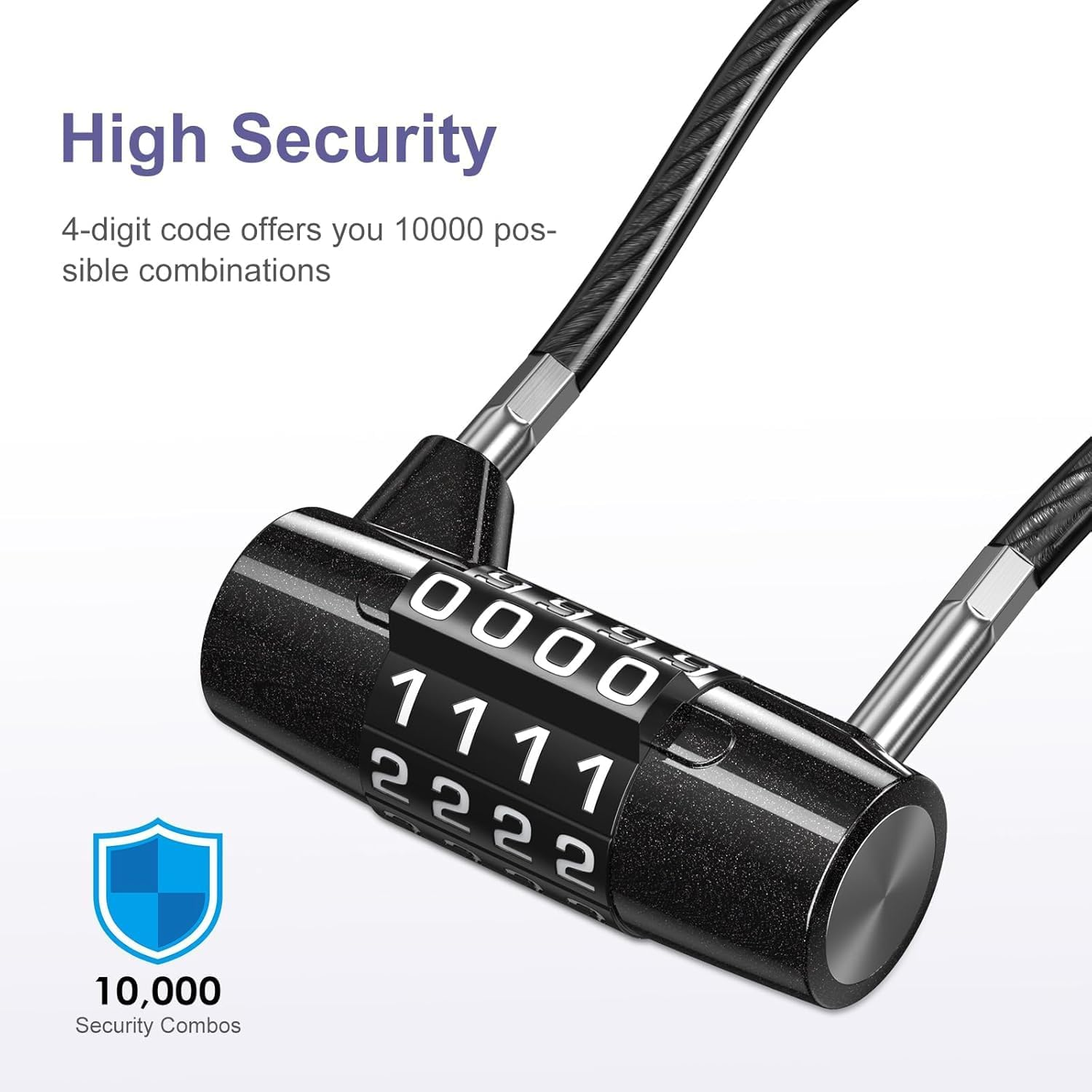 4 Digit Combination Padlock, 6.9 Inch Long Shackle Cable Lock with 4-Digit Resettable Combination, Waterproof Steel Padlock for Outdoor Fence, Gym, School Locker, Suitcase Bag, Bike Security image number 4