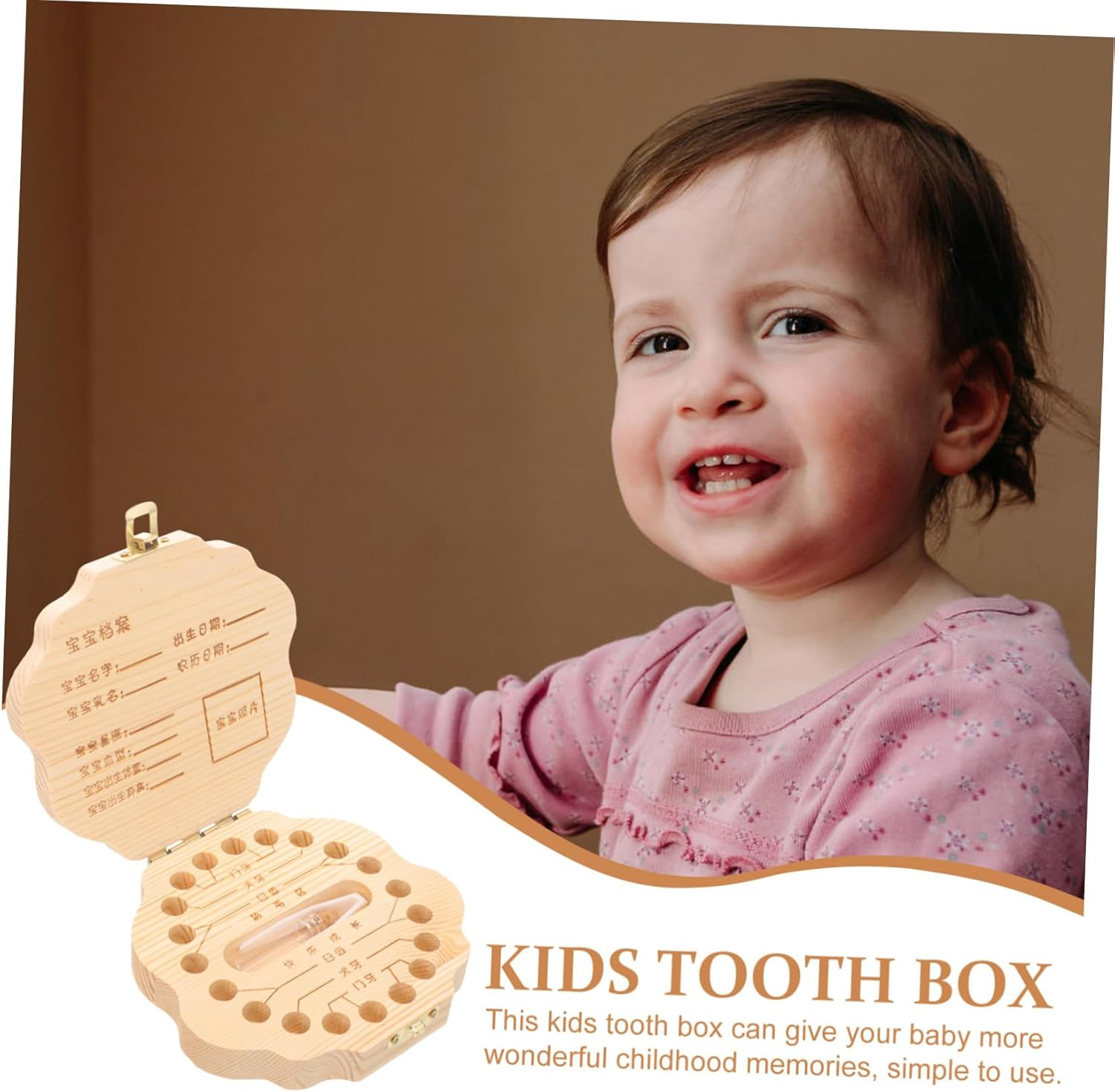 GARVALON Wooden Boys and Girls Deciduous Teeth Storage Girl Educational Toys Denture Container Teething Tooth Fairy Keepsake Box image number 3