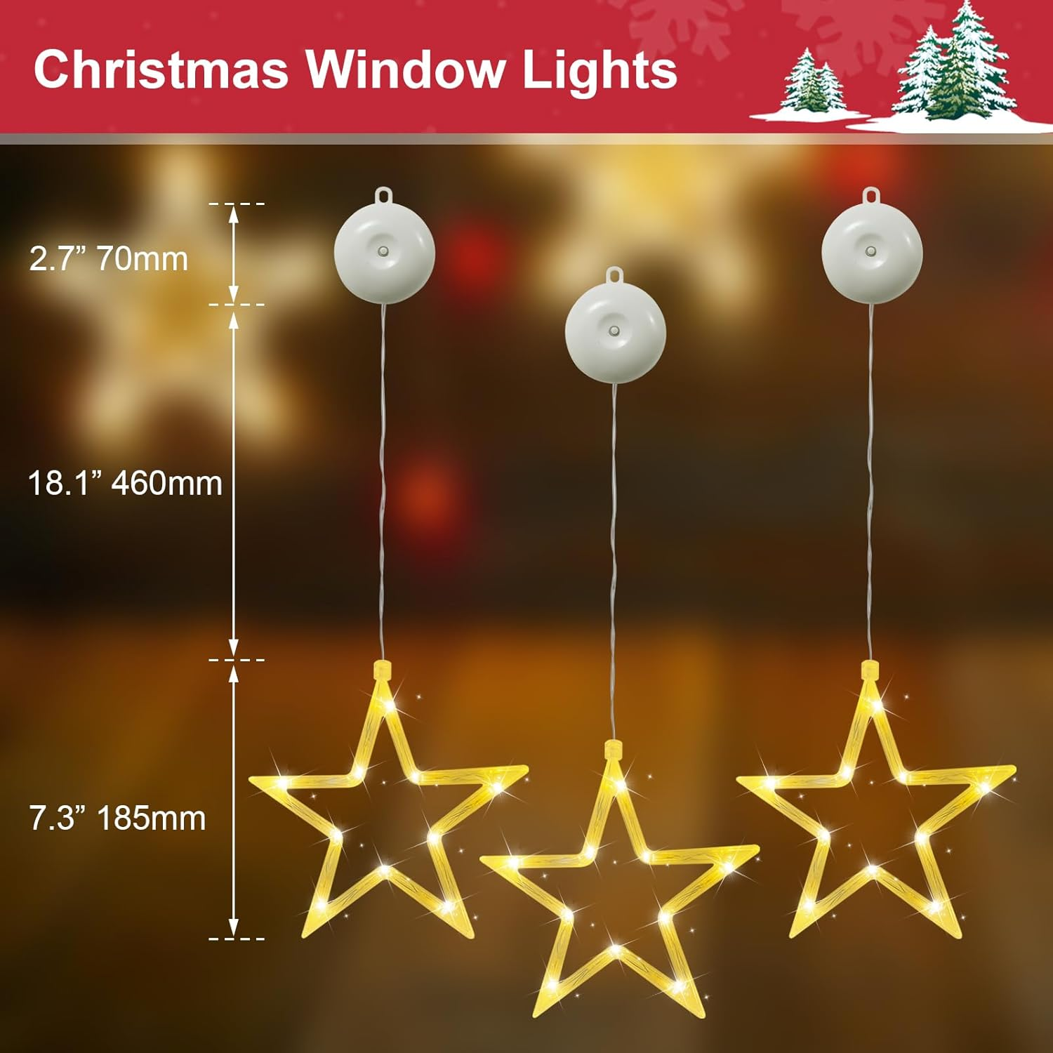 Christmas Window Lights Hanging Stars Warm White Battery Operated for Window Door Interior Wall Decoration image number 1