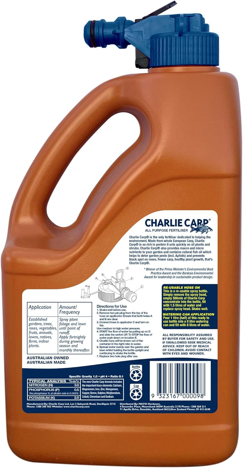 Charlie Carp All Purpose Fertiliser 2.2L - Hose-On and Ready to Use Lawn Fertiliser, Plant Food for Grass, Veggies and Fruit Trees - Covers 200M2 image number 2