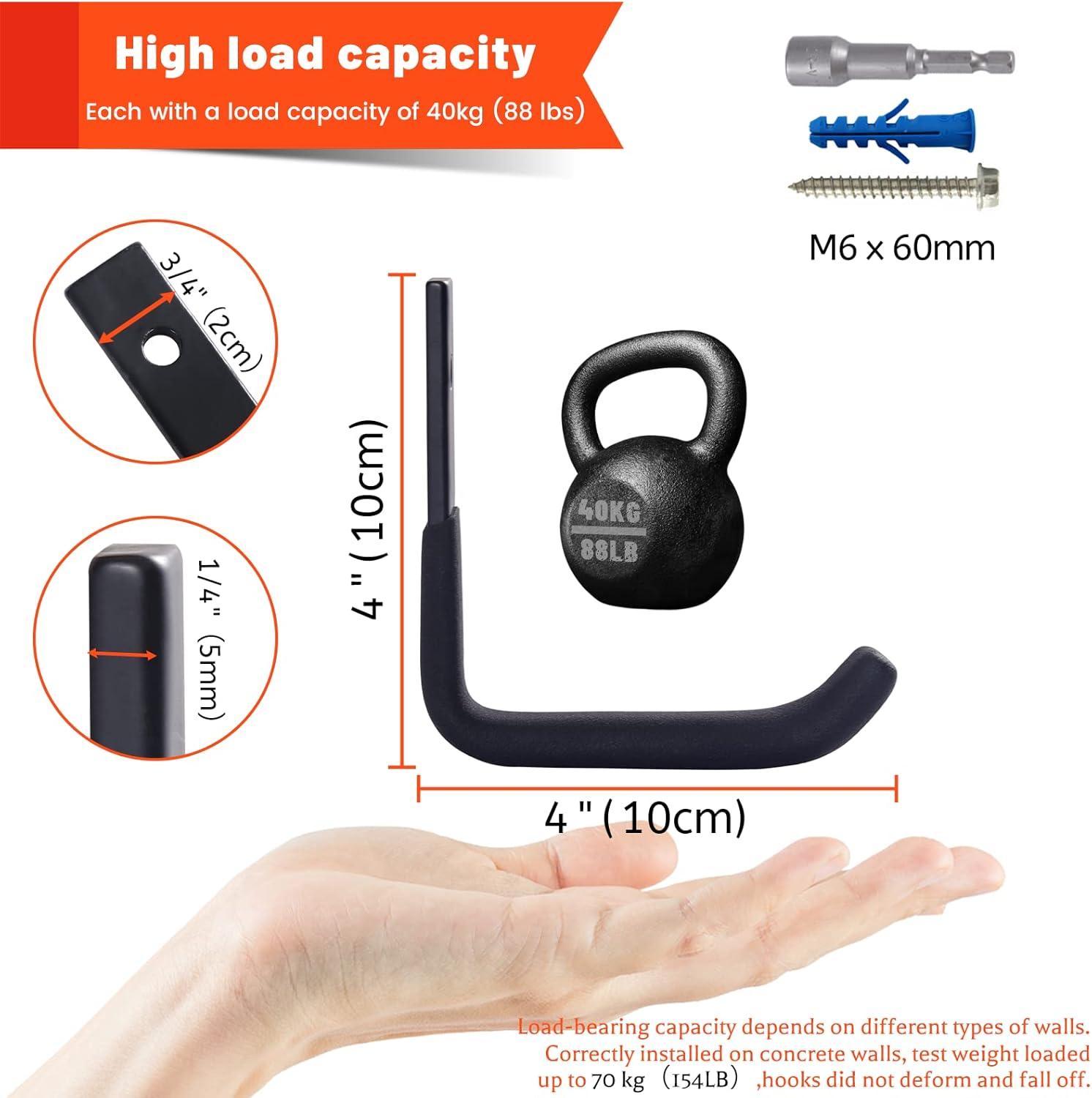 Sunvfafa 4 Pack Garage Storage Hooks, Ladder Hangers, Steel Wall Mount Hooks, Utility Hooks for Hanging Heavy Duty Shed Tools, Ropes, Garden Hoses, Shovel, Bulk Items, Etc.（88Lbs, 4Inch） image number 1