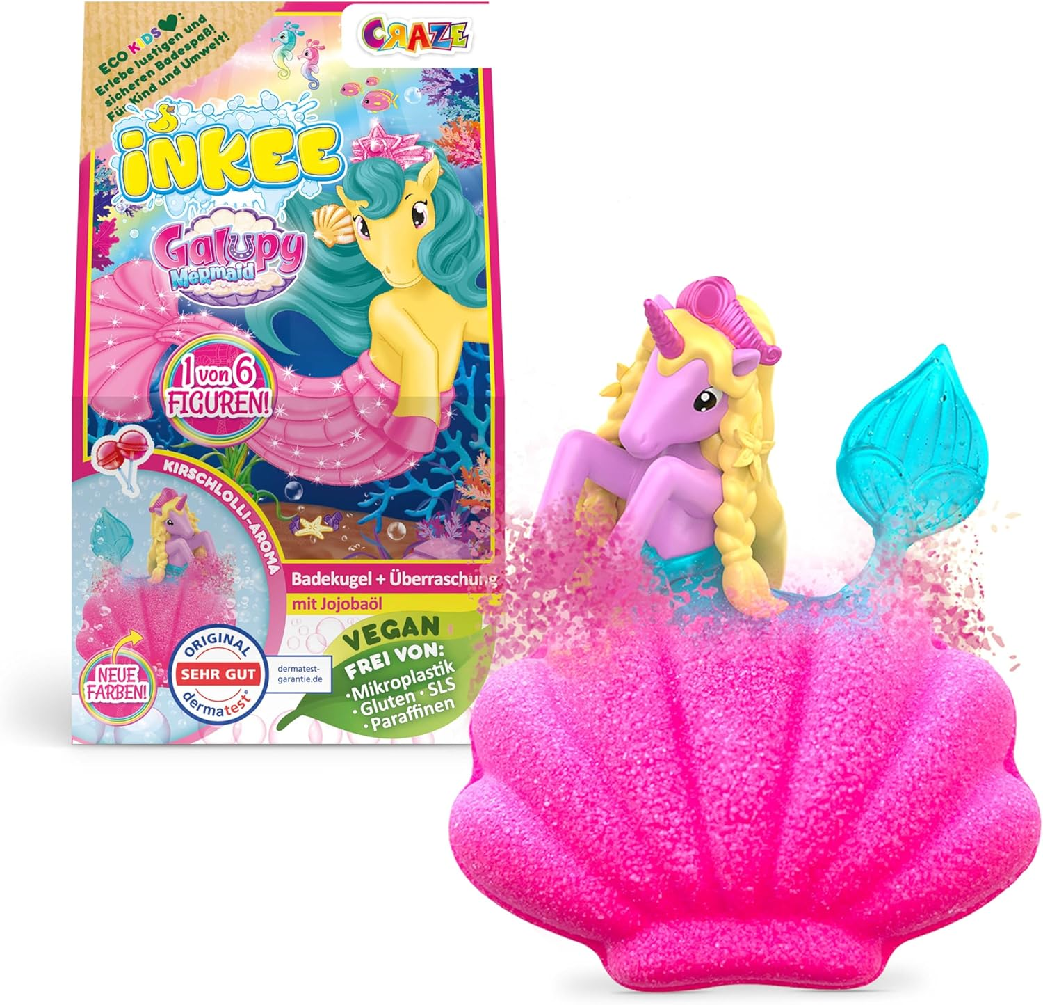 INKEE Galupy Mermaid Bath Bomb with Surprise, Children'S Bath Bomb in Shell Shape with Mermaid Figures and Cotton Candy Aroma Pack of 5 image number 4