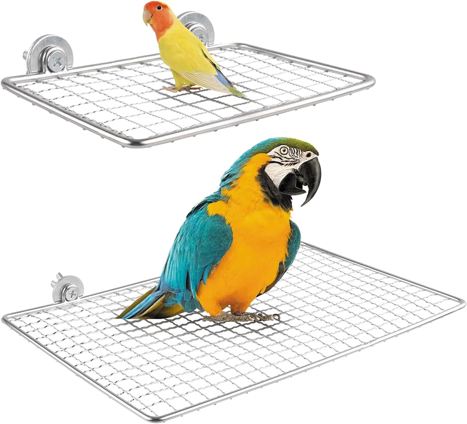 2 Pcs Stainless Steel Bird Perches Platform, Sturdy Stainless Steel Perch for Bird Cage - Multi-Functional Resting & Jumping Stand for Parrots, Conures, Cockatiels, Budgies - Easy to Clean and Install image number 1