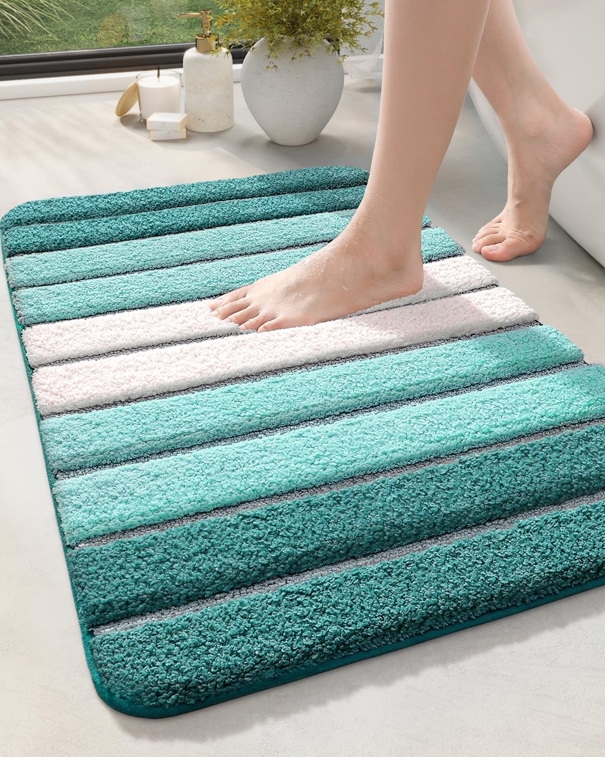 DEXI Bath Mat Bathroom Rug Absorbent Non-Slip Washable Shower Floor Mats Carpet 16"X24", Grey