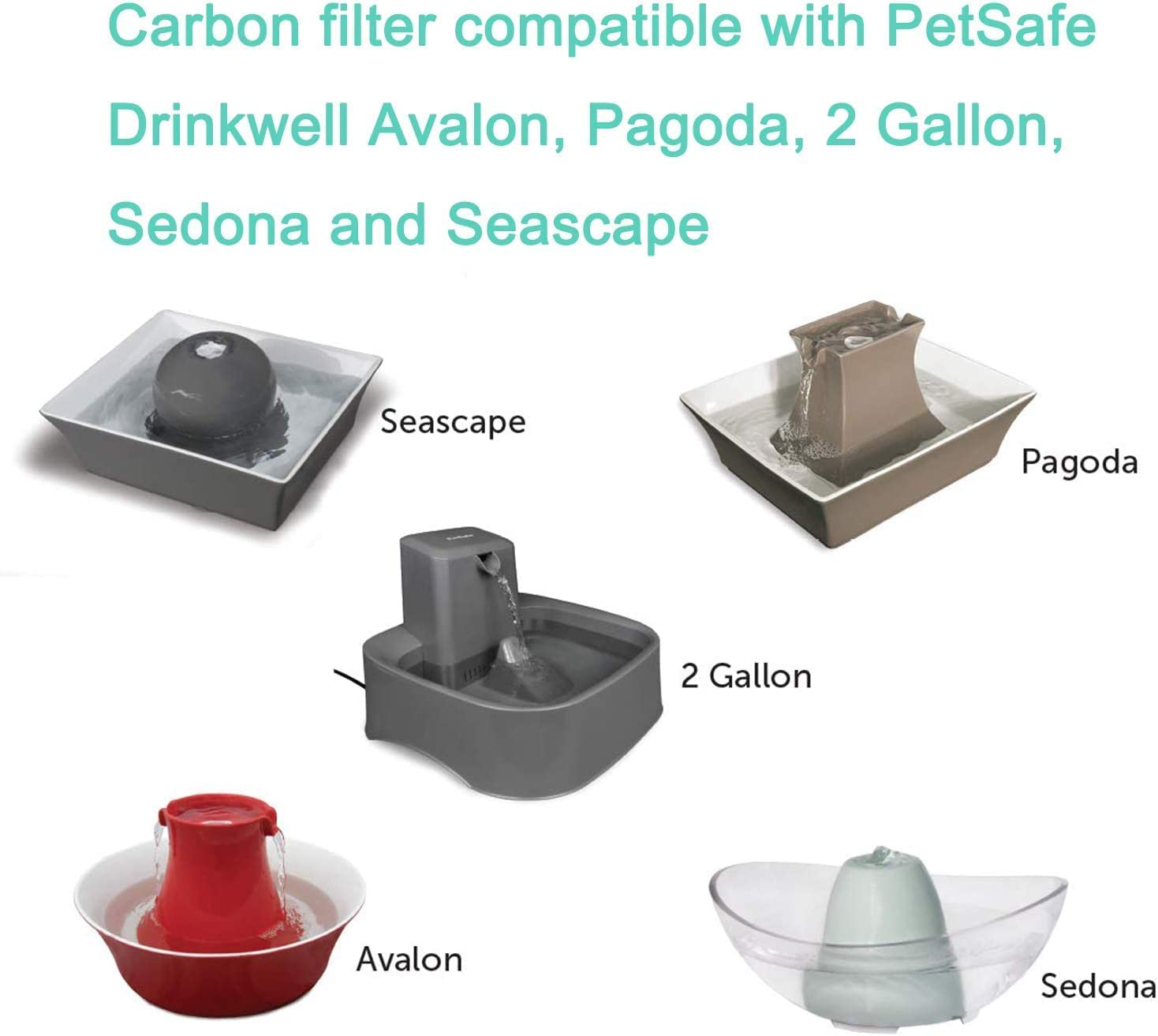 8 Packs Replacement Charcoal Filters for Petsafe Drinkwell Avalon,Pagoda,Sedona,1.8 3.7 7.5 Litre,Butterfly,Stainless 360,Streamside,Seaside Stainless Pet Water Fountain image number 3