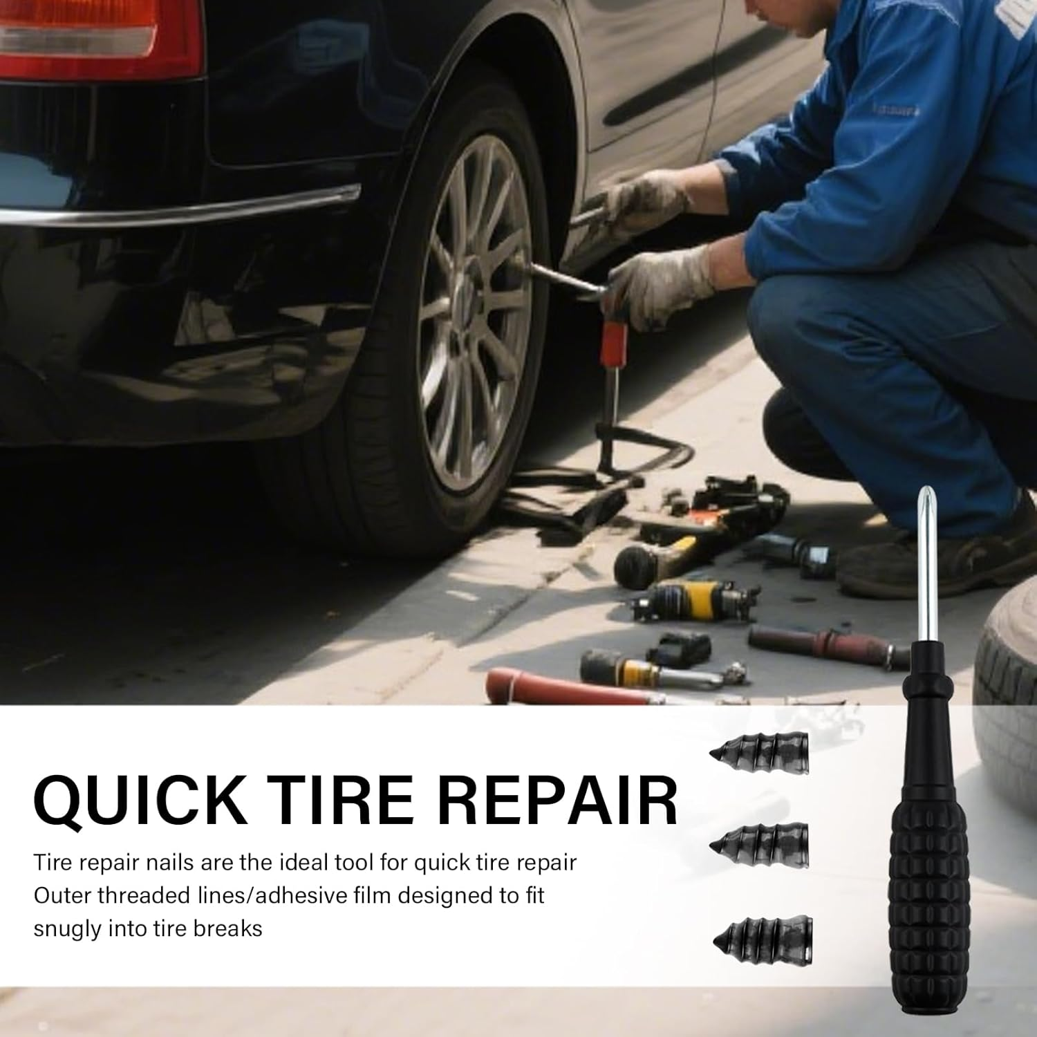 100PCS Tire Screw Plug Repair Kit,Self-Service Tire Repair Kit Includes 3 Sizes of Screw in Tires Plugs & Screwdriver for Quick Repairs,Professional Tires Repairs Rubber Nail image number 4