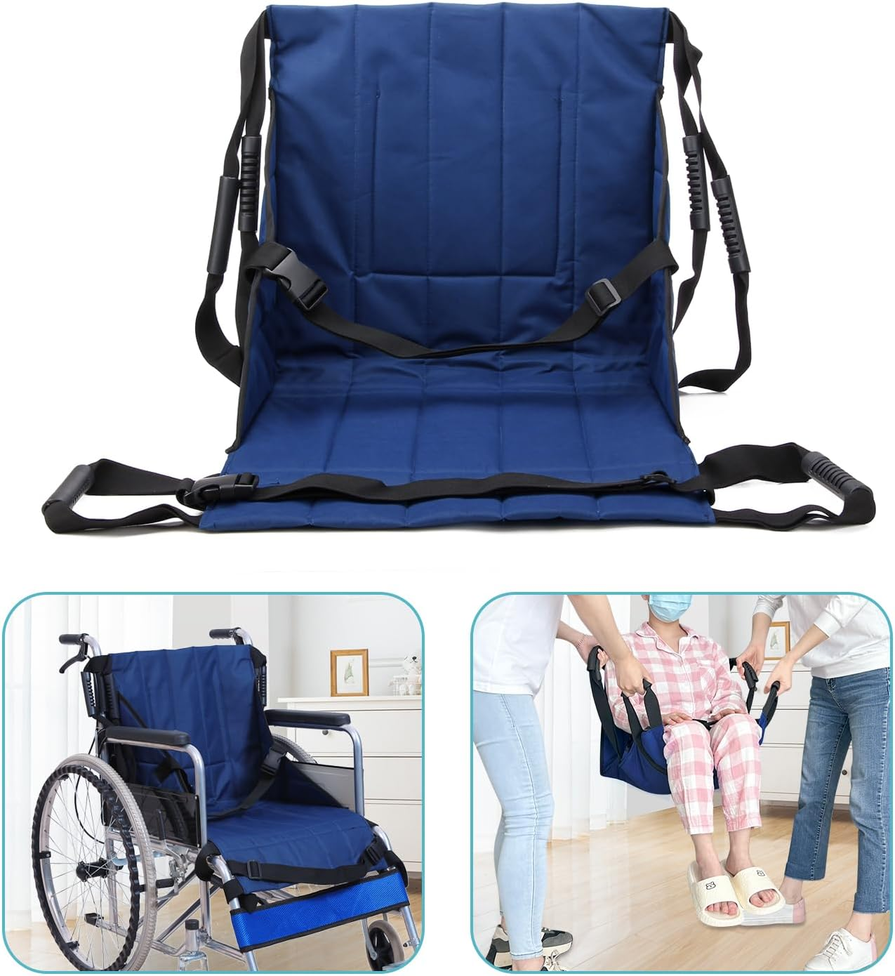 Patient Lift Stair Slide Board Transfer Emergency Evacuation Chair Wheelchair Belt Safety Full Body Medical Lifting Sling Sliding Transferring Disc Use for Seniors,Handicap (Blue - 4 Handles) image number 4