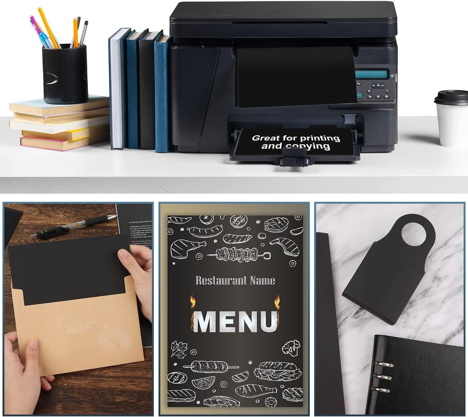 100 Sheets Black Kraft Cardstock Paper for DIY Projects and Crafts - Thick 250Gsm Black Cardstock for Printing Drawing Invitation Making - A4 Size 21 * 29.7Cm, Laser and Inkjet Printer Compatible image number 5