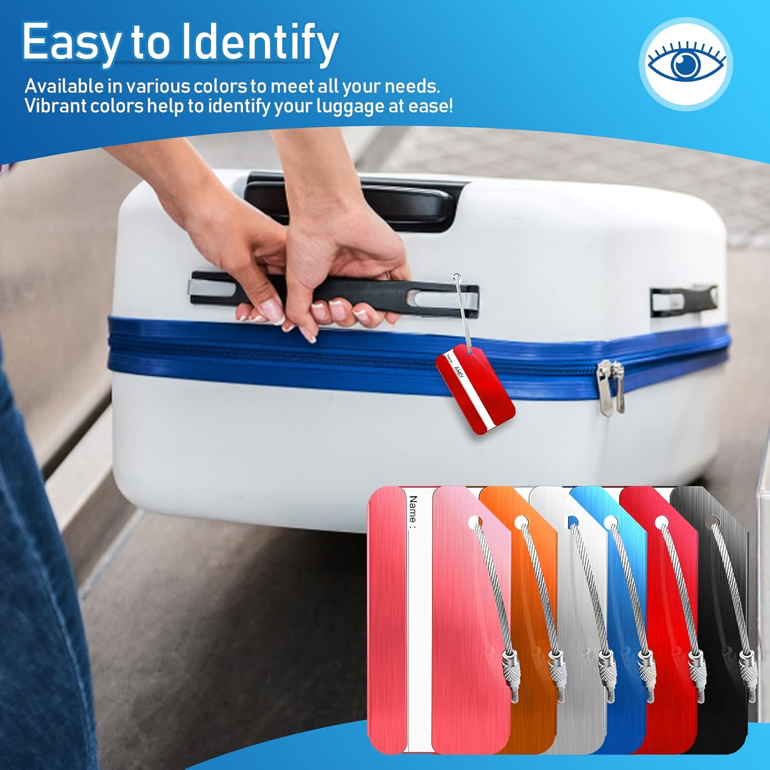 Luggage Tags for Suitcases, 6 Pack Aluminum Tags with Stainless Steel Loops and Privacy Protection ID Card, Colorful Travel Accessories for Suitcases Bags Baggage image number 6