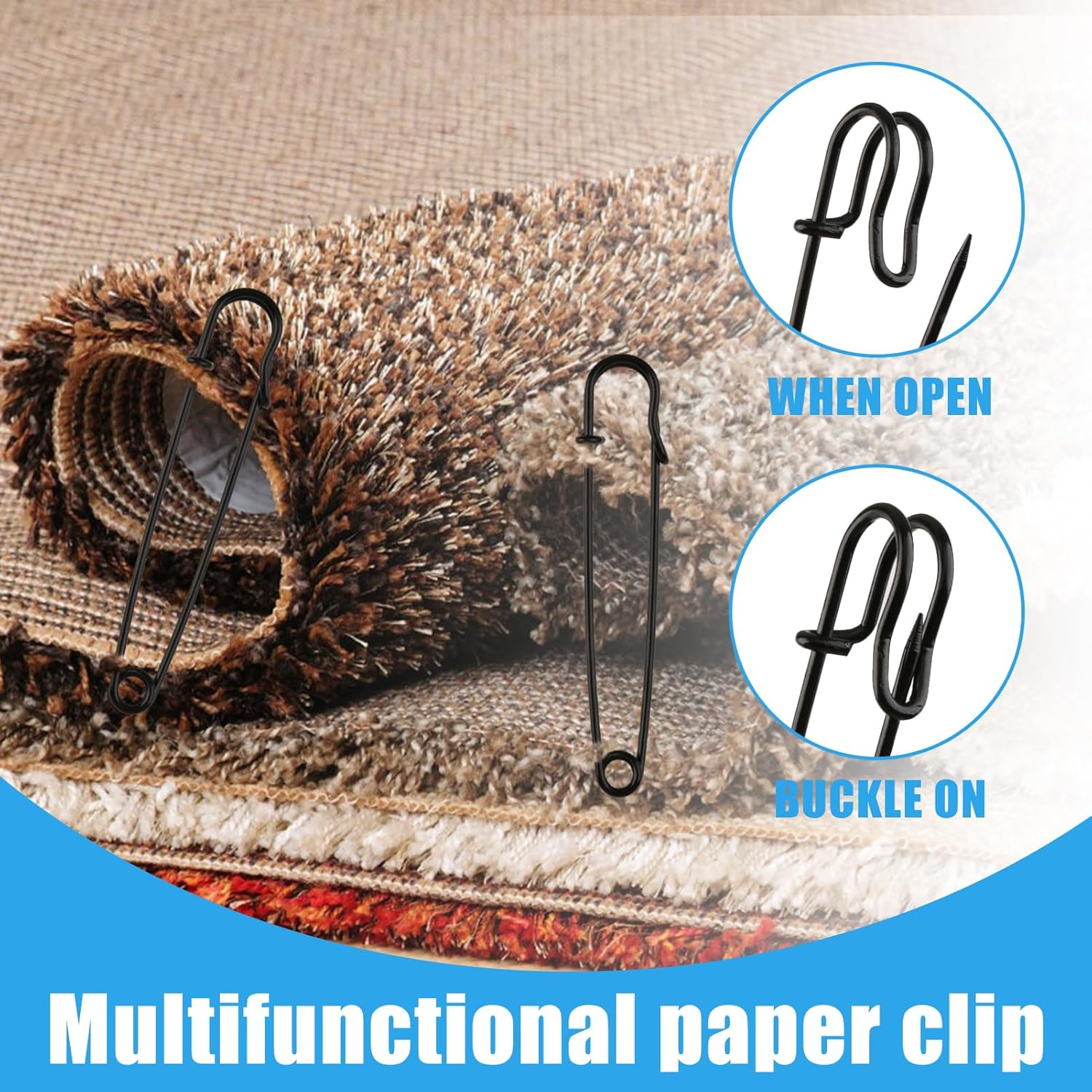 10Pcs Large Metal Safety Pins, 10Cm Metal Spring Lock Pins Brooches Wire Safety Blanket Pins, Extra Large Safety Pin Heavy Duty Safety Pins for Clothes Leather (Black) image number 5