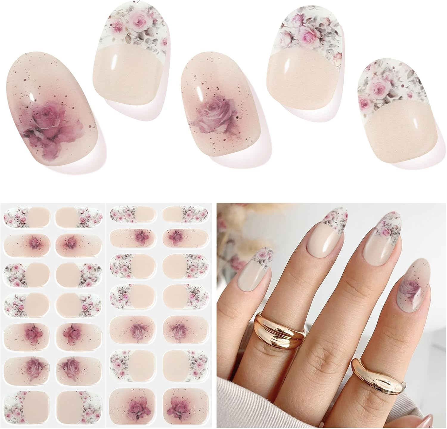 DUKASOU Semi Cured Gel Nail Strips, Green Jade | 28 Pcs Chinese Style Gel Nail Strips Work with Any UV Lamp, Salon Quality New Chinese Nail Stickers, Include Prep Pads, Nail File&Wood Stick