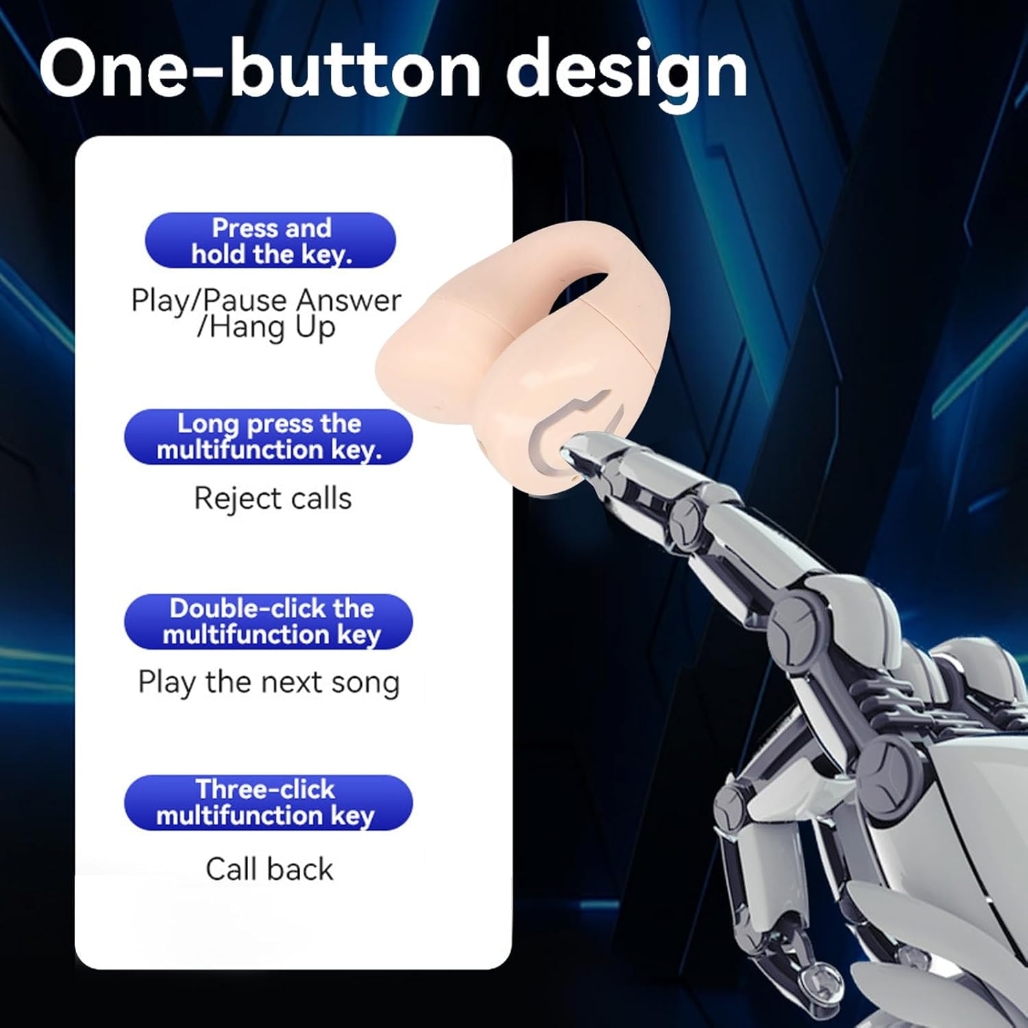 ASHATA Bluetooth Single Ear Deep Bass Sound Clip on Earbuds, Open Ear Earbuds Lightweight Comfort Clip Wireless Earbuds, Bluetooth Headphones Sport Headphones for Workouts, Running (Skin Color) - Black image number 2