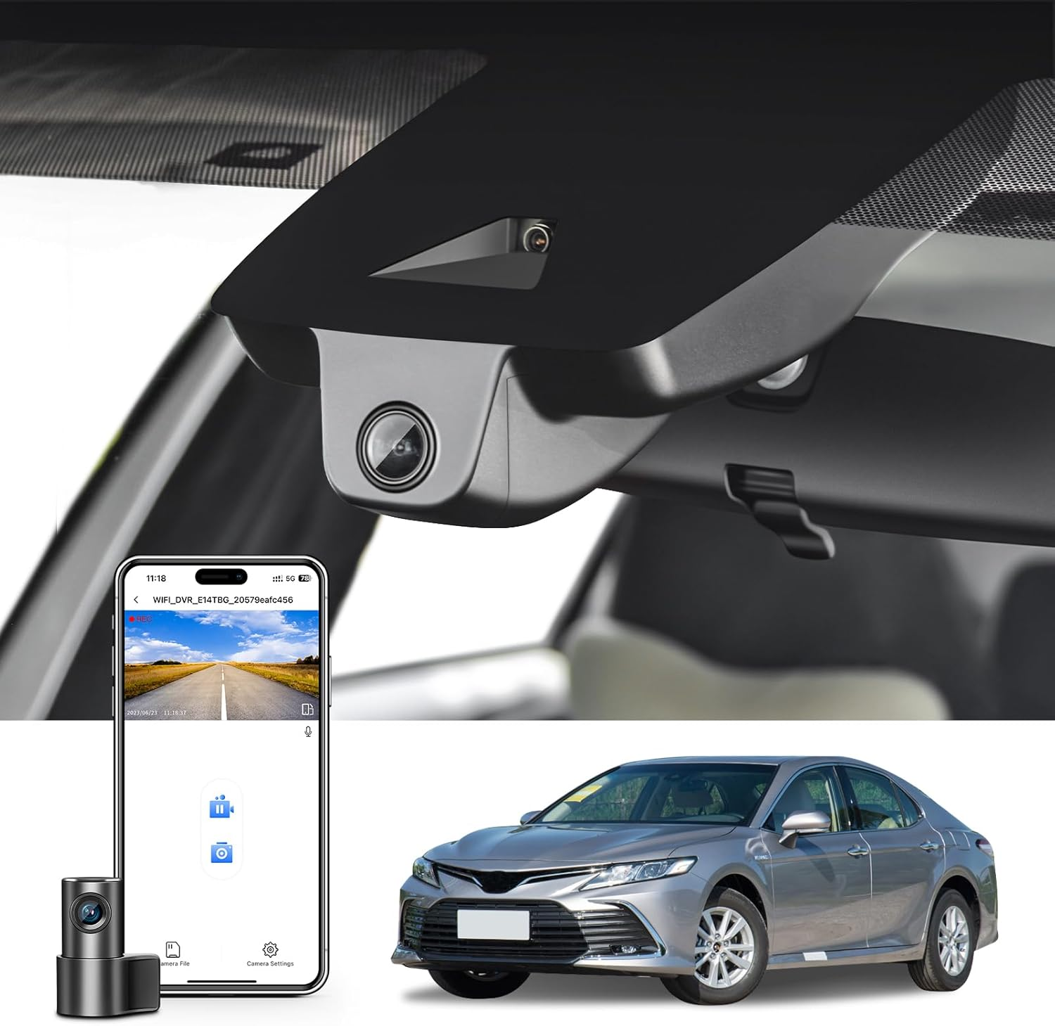 Front 4K & Rear 1080P Dash Cam Custom Fit for Toyota Camry & Camry Hybrid 2018 2019 2020 (Model B), LE L XLE SE XSE Sedan 4D, Integrated OEM Look, UHD 2160P, App & Wifi,Gps,128Gb Card image number 5