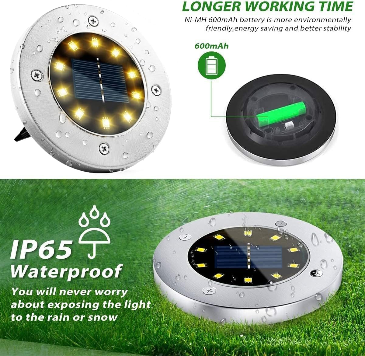 12 Packs 10 LED Solar Ground Lights Outdoor - Solar Garden Lights Waterproof Solar Disk Lights, Bright In-Ground Lights for Landscape Deck Lawn Pathway Yard Driveway (Warm, 12PACK 10LED) image number 4