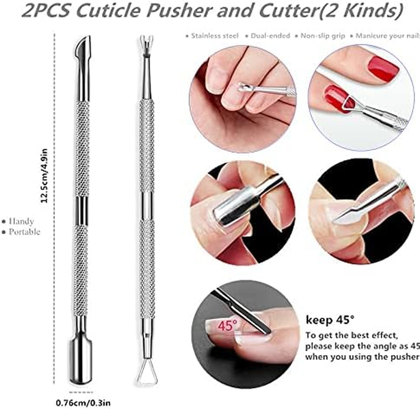 FULINJOY 2PCS Stainless Steel Cuticle Pusher and Cutter, Dual Head Cutter and Trimmer Manicure Tool Set for Fingernail and Toenail image number 3