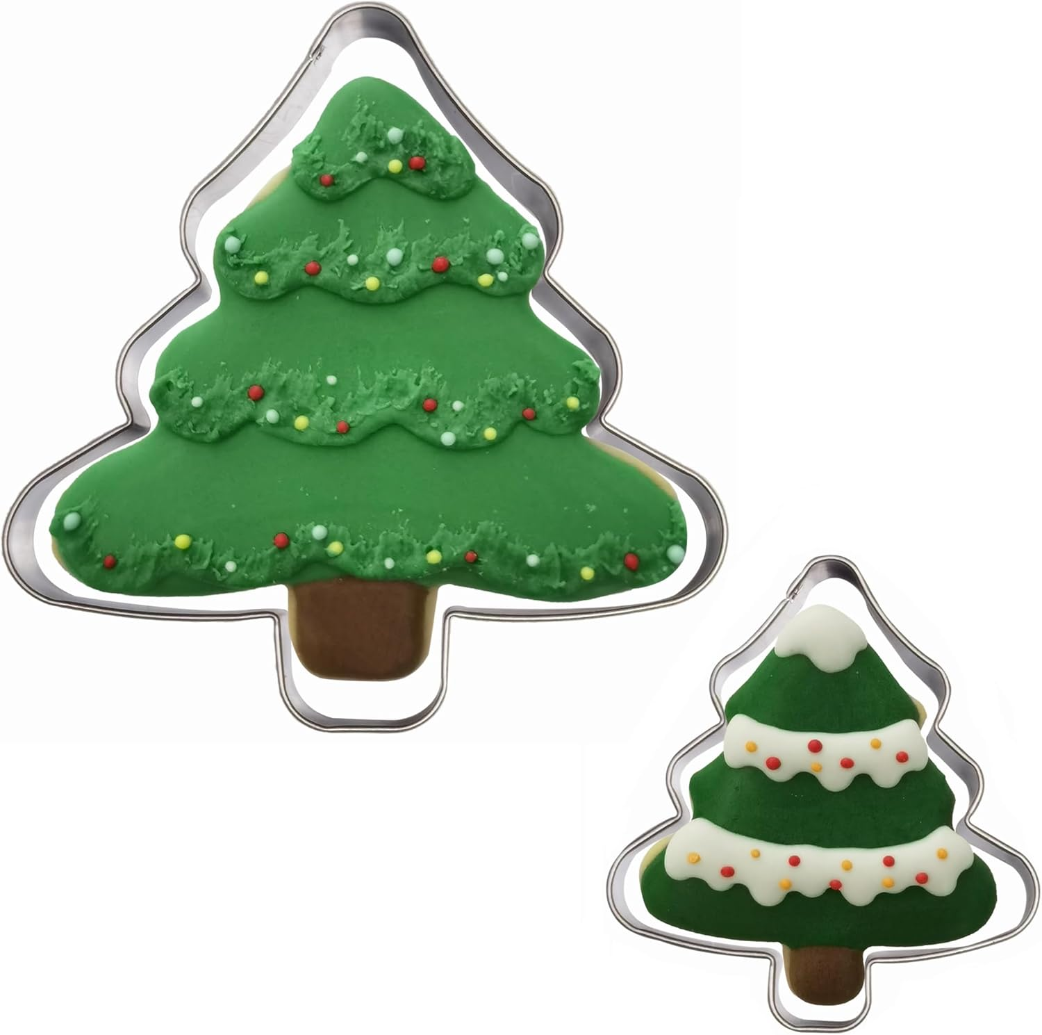 Tree Shaped Cookie Cutters Set of 2 Pcs, Stainless Steel Christmas Tree Fondant Cutter Molds Baking DIY, 4 Inches/2.5 Inches (Tree Shape E) image number 2