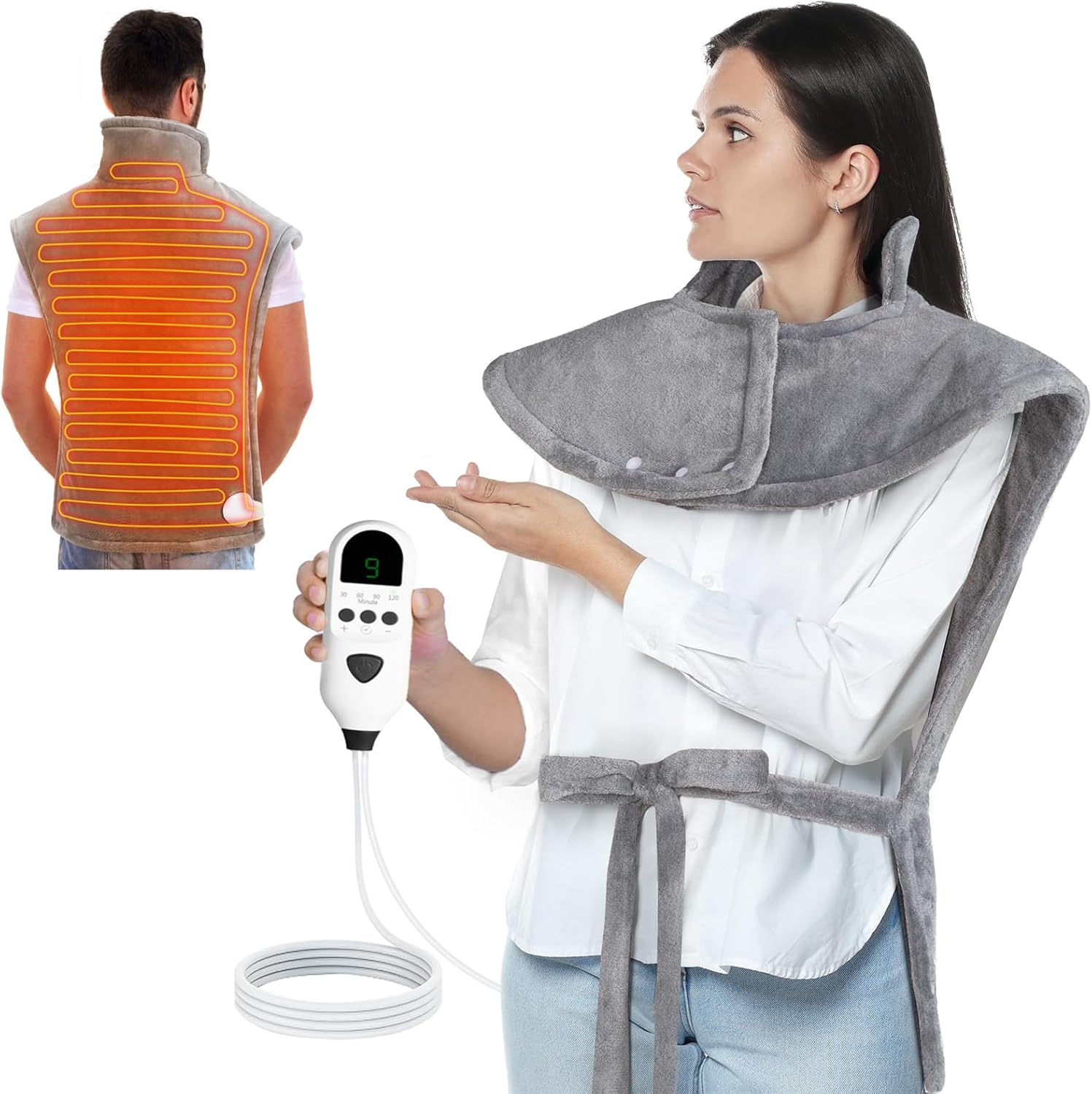 Electric Heating Pad for Back Pain Relief，100"X 60" Large Heating Pad for Neck and Shoulders，Fathers Day Gift，9 Heat Settings Auto Shut off Gifts，Birthday Gifts for Women Men Mum Dad，Machine Washable image number 5