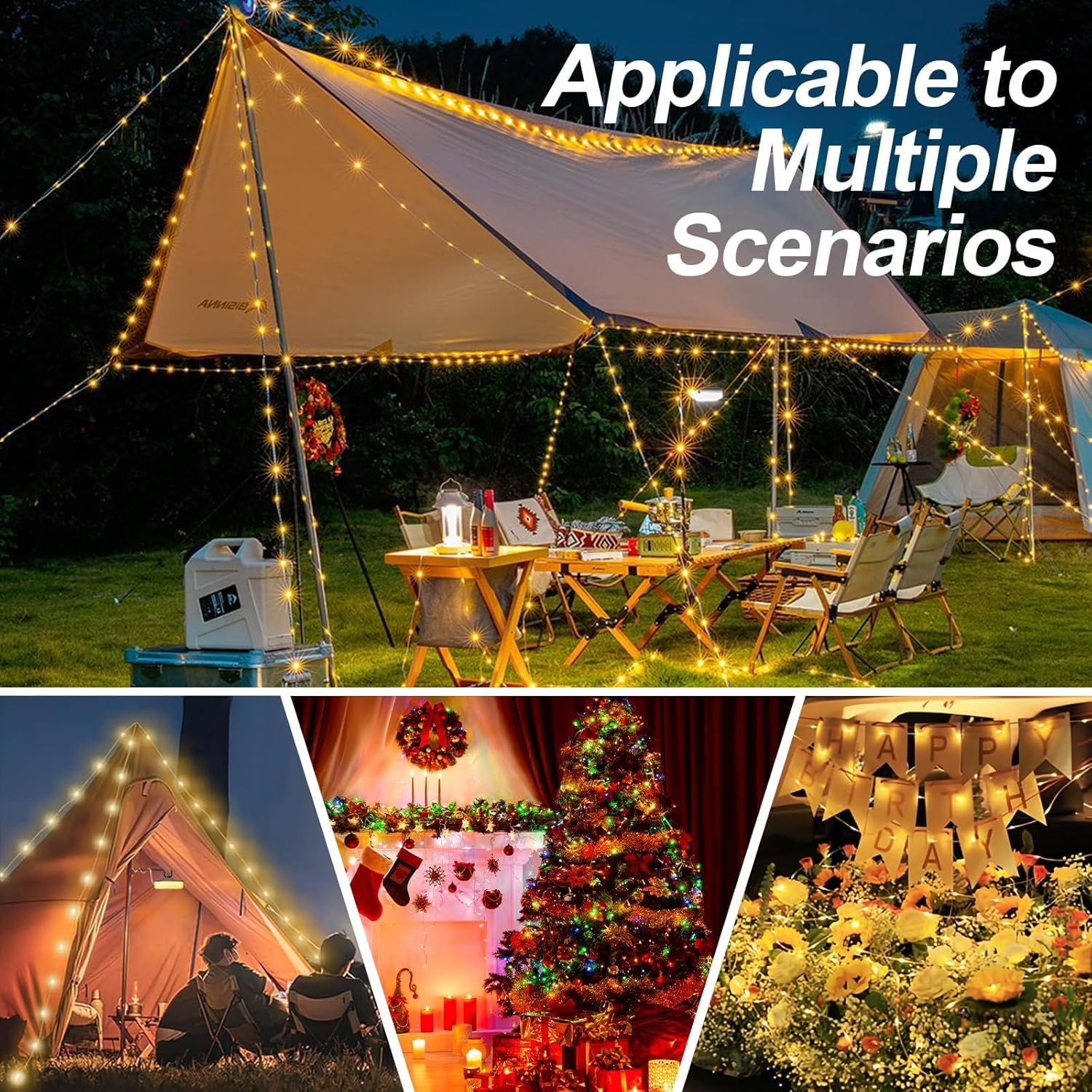 1-Pack Camping Lamp, 32.8FT Rechargeable Waterproof LED Hanging Light for Outdoor Camping Awning Tent Garden Party Festival Decor (Yellow) image number 5