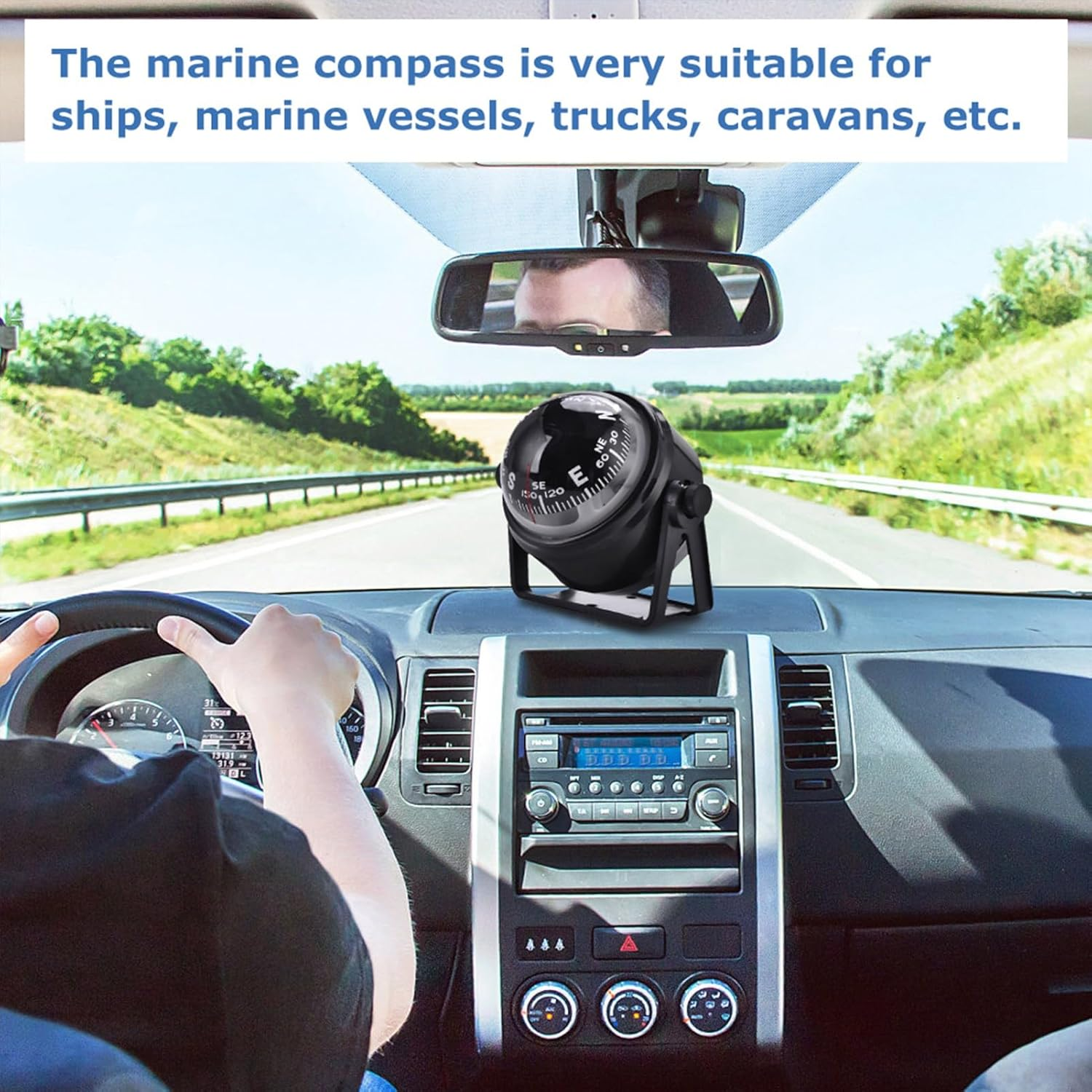 CHICIRIS Adjustable Vehicle Compass, Simple Directional Reading Car Dashboard Compass for Boats Several Vehicles, Waterproof Electronic Night Vision Compass with Adjustable Bracket