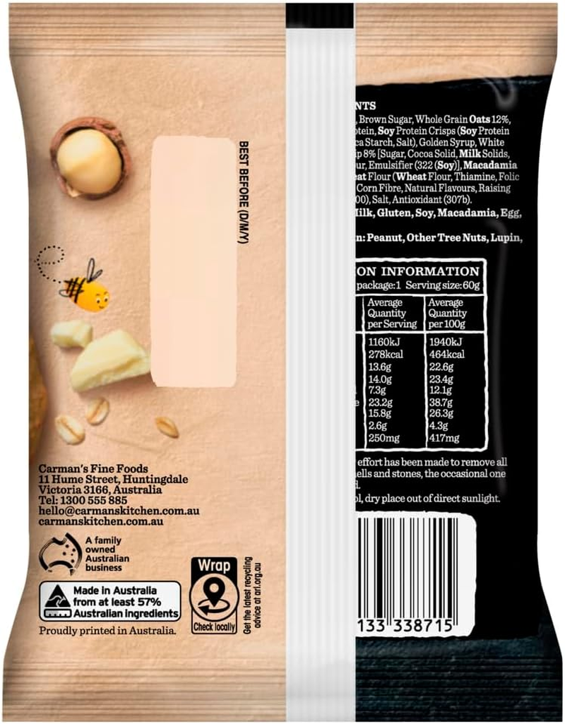 Carman'S White Choc and Macadamia Protein Cookie - 12 X 60G (Pack of 12) image number 2