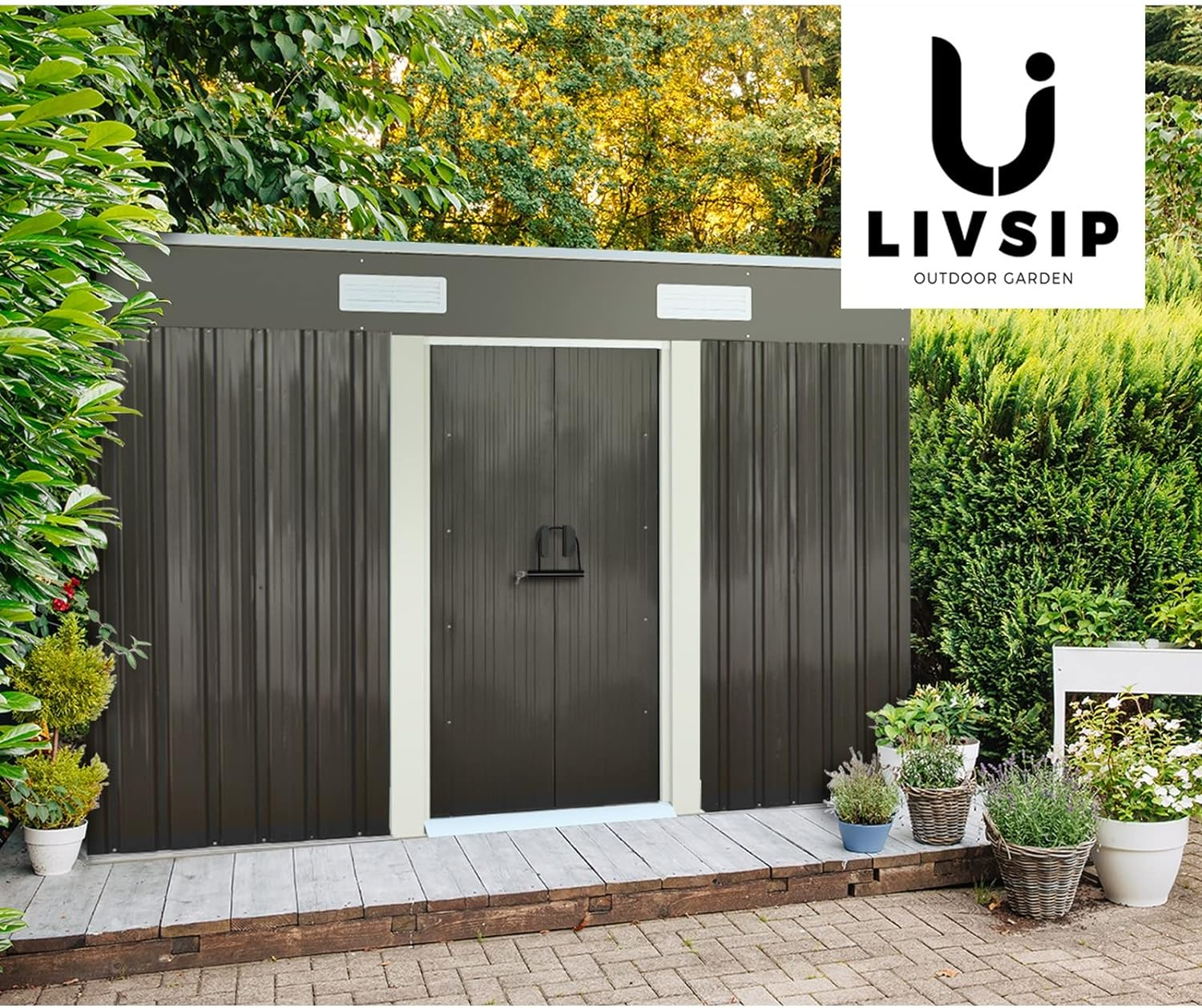 Livsip Outdoor Storage with Metal Base and Lock 2.38 X 1.31M Garden Shed - With Base image number 5