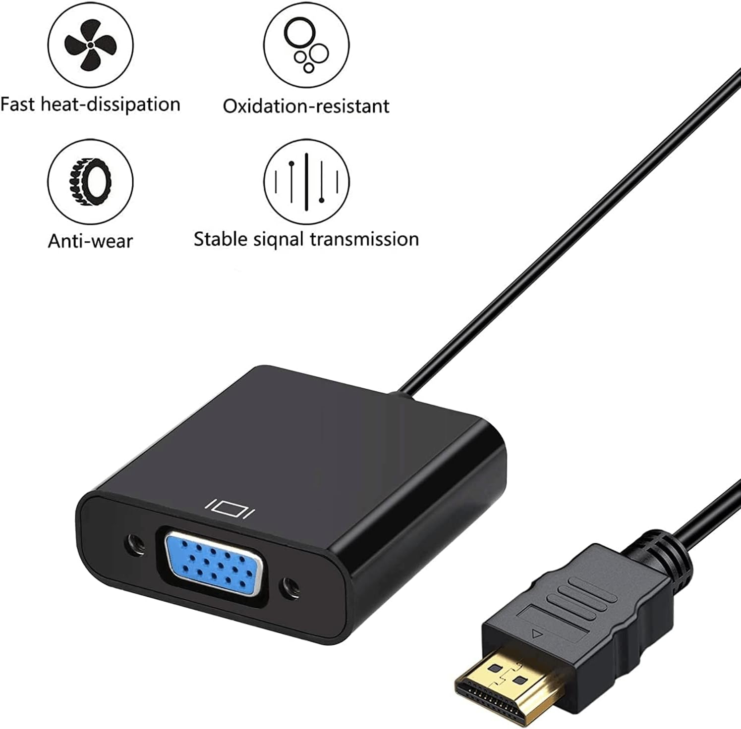 HDMI to VGA Adapter, Gold-Plated HDMI to VGA Converter (Male to Female), Compatible for Computer, Laptop, PC, Monitor, Projector, HDTV, Chromebook, Raspberry Pi, Roku, Xbox and More
