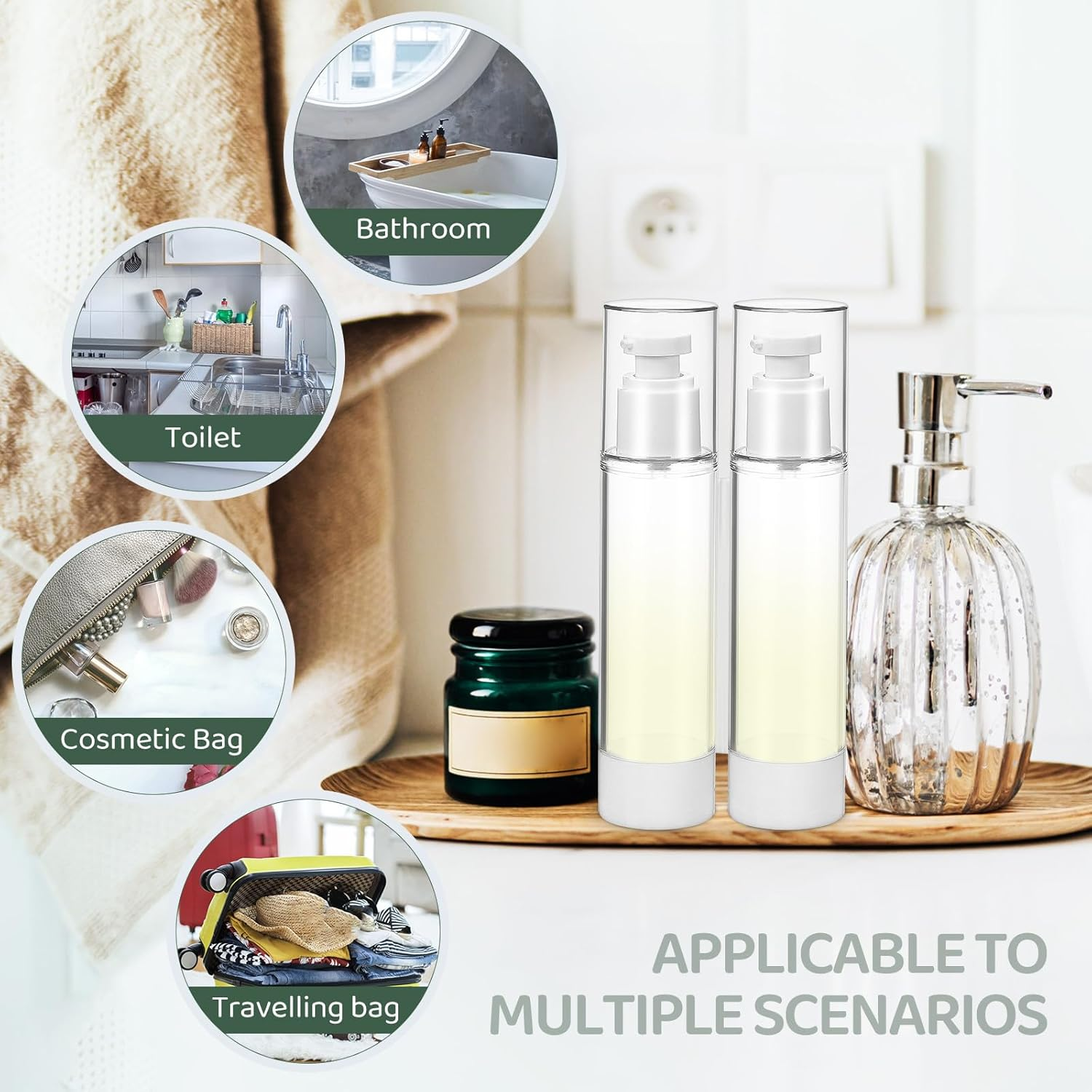 VICASKY 4Pcs Airless Pump Empty Lotion Bottles Travel Refillable Travel Containers for Toiletries Shampoo image number 1