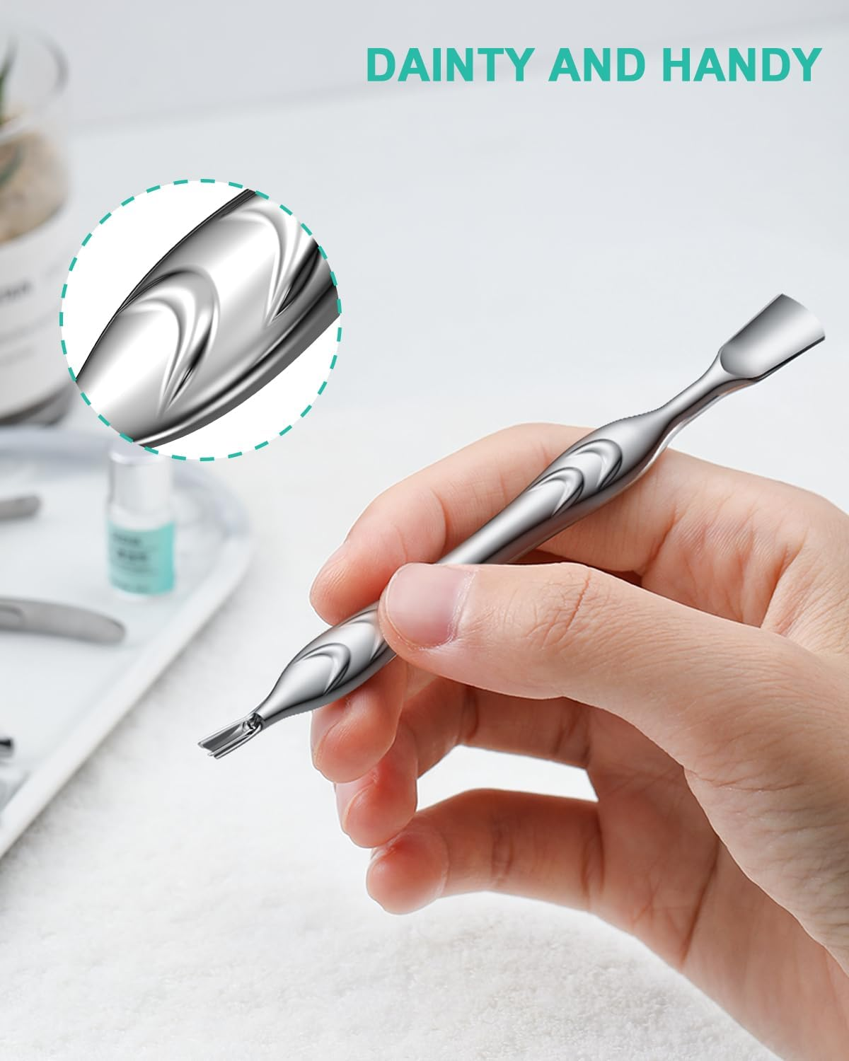 Cuticle Pusher with Fork,2 in 1 Cuticle Trimmer, Premium Stainless Steel Remover Tool for Manicures and Pedicures image number 6